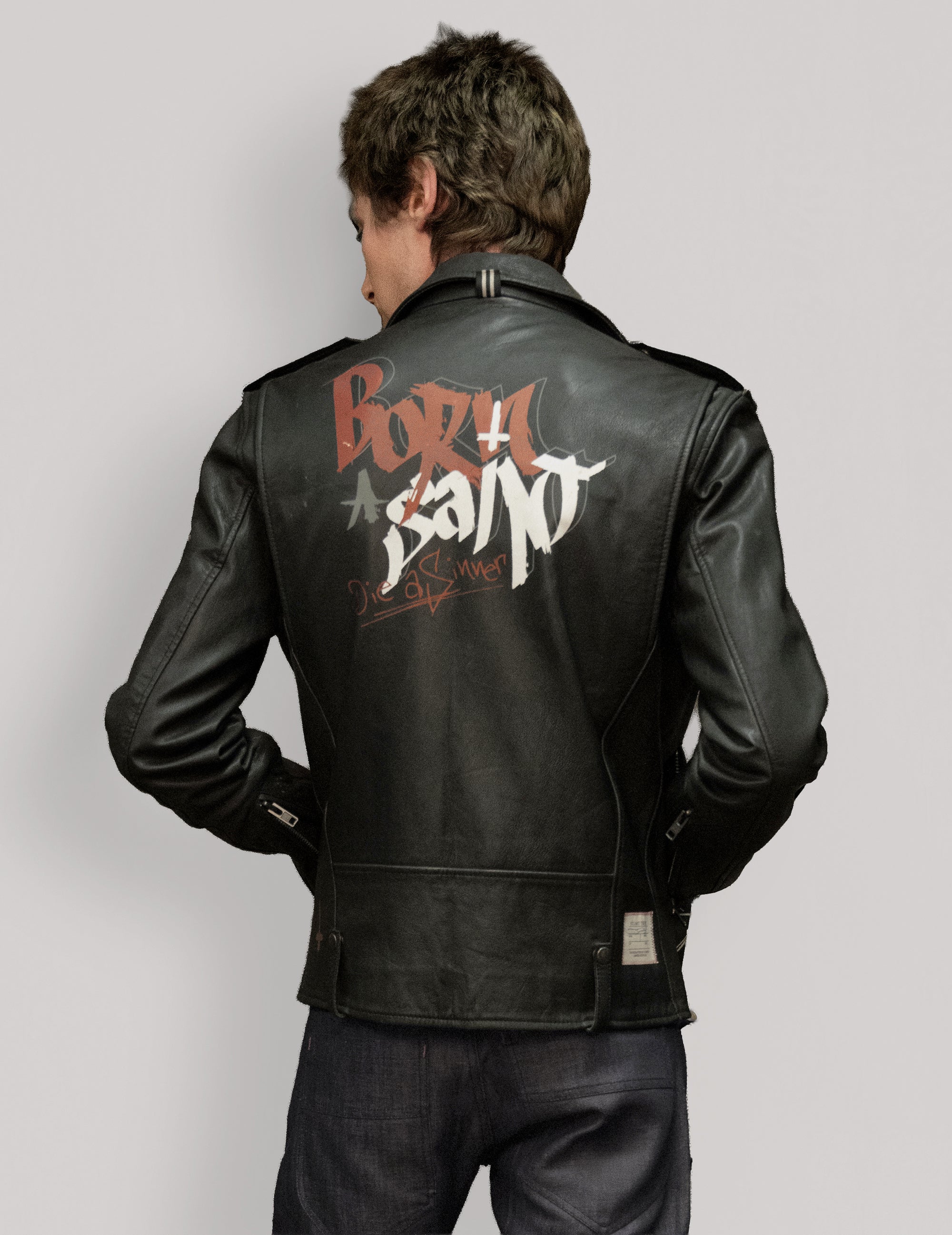 Born Saint Leather Biker Jacket in Black