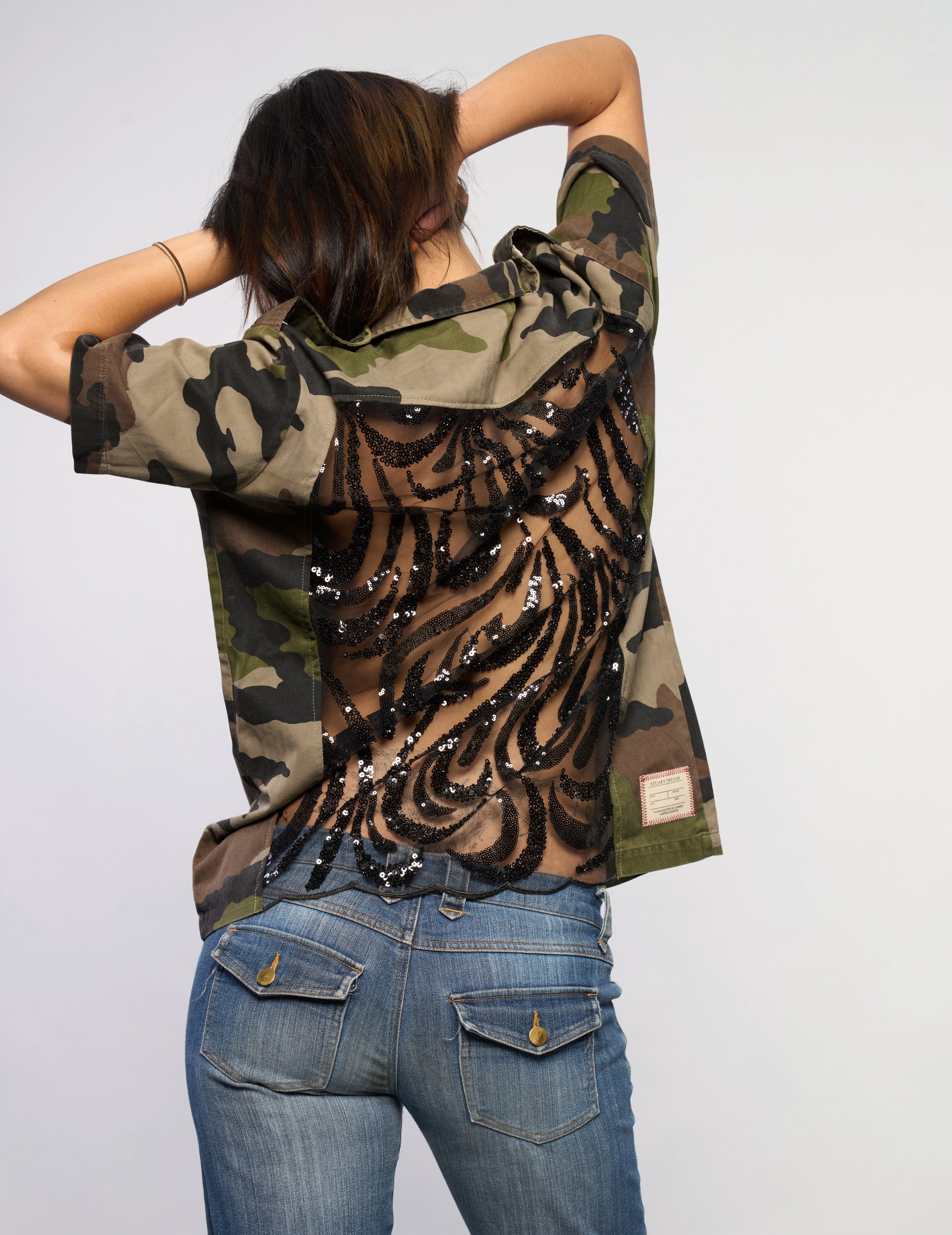 Party Back Short Sleeve Shirt - Black Sequin