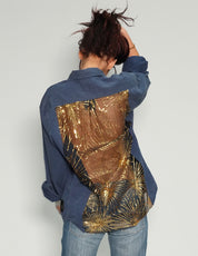 Party Back Shirt - Gold Sequin - Blue Cotton