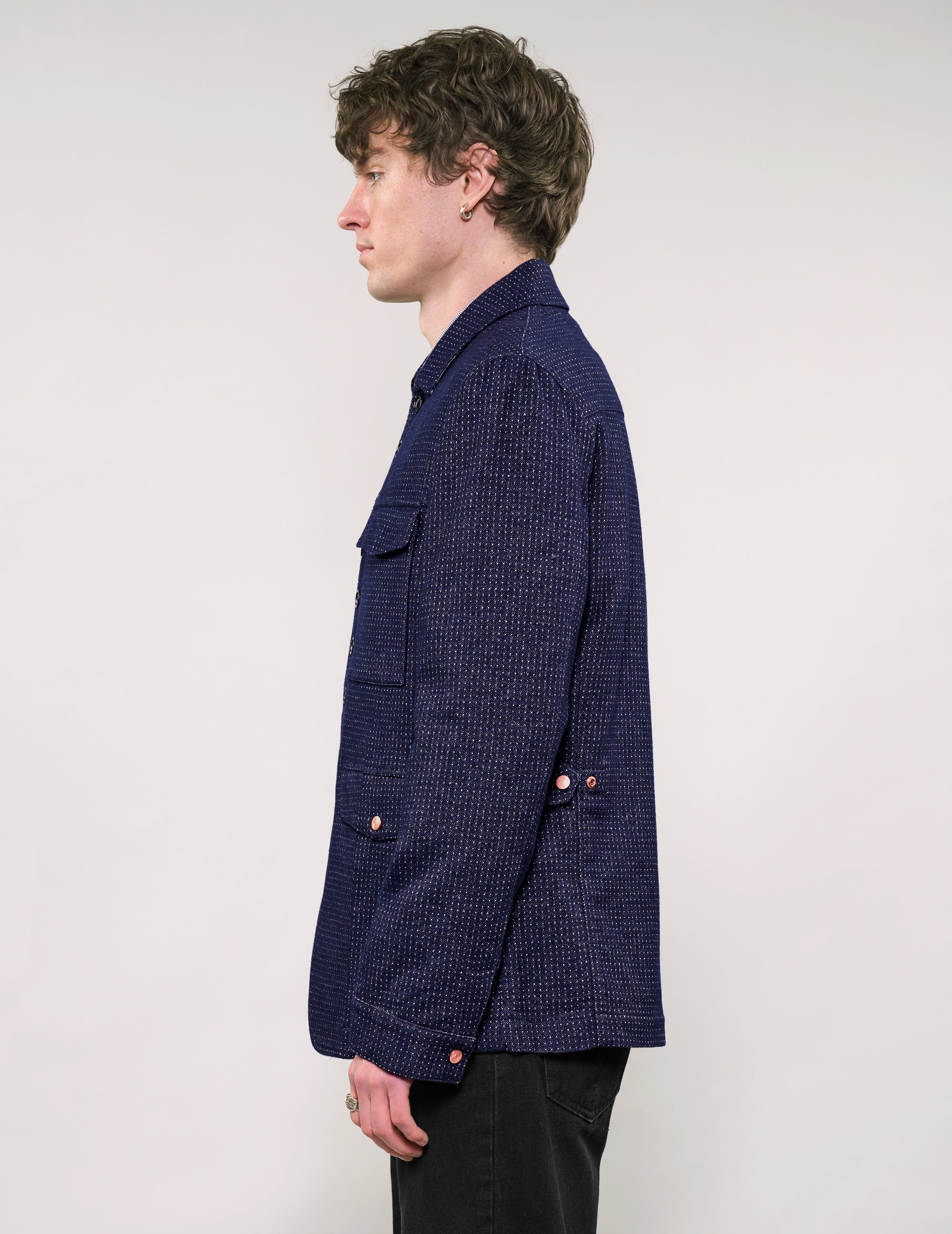 IMMORTAL Monaco Car Coat in Navy Micro Dot