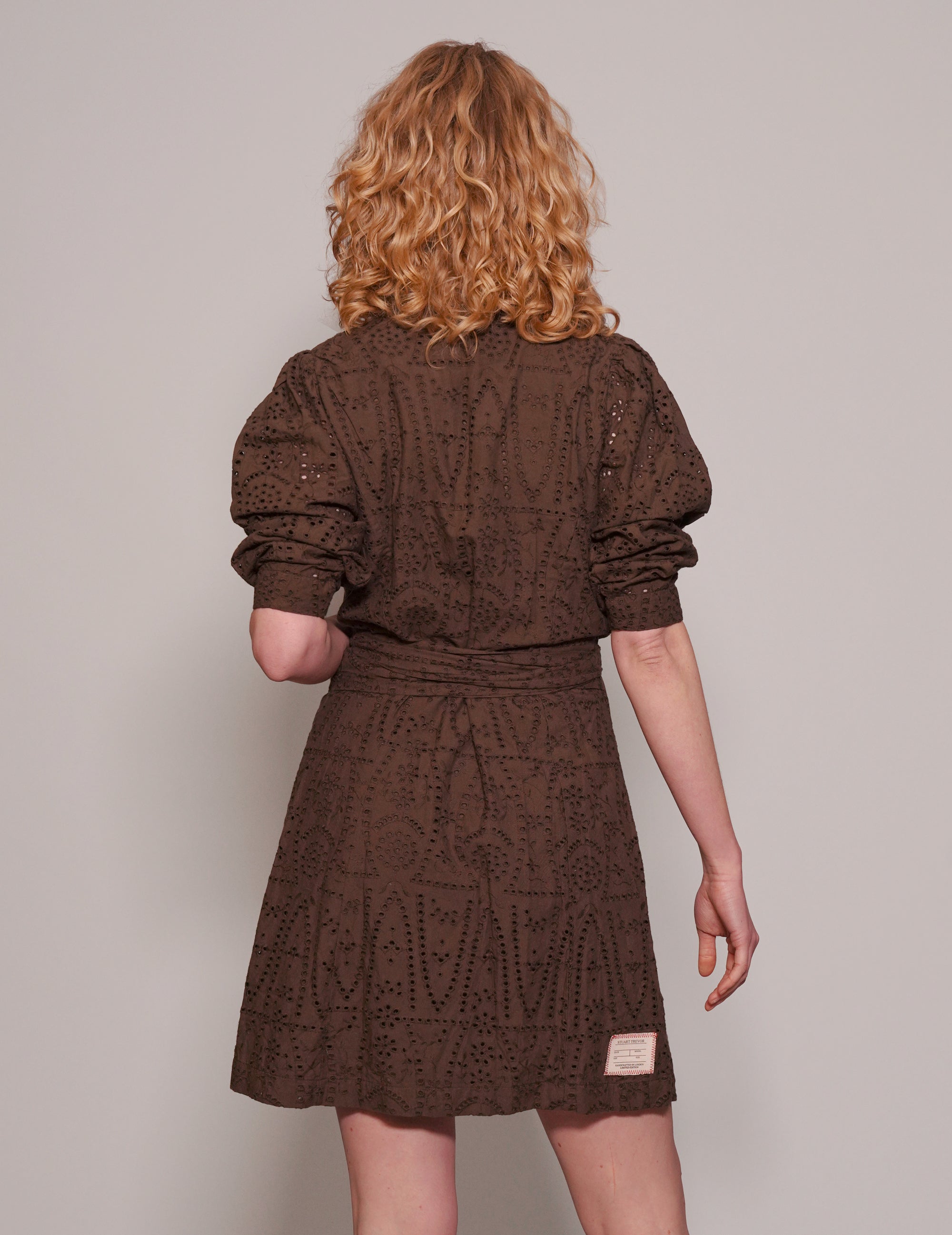 Women's Brown Broderie Anglaise Mini Dress | Stuart Trevor