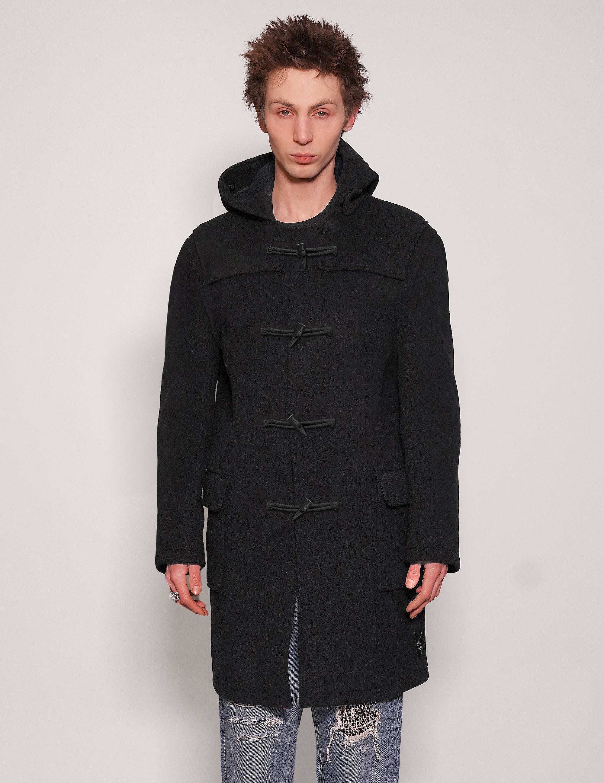 Men's Vintage Black Wool Duffle Coat | Stuart Trevor