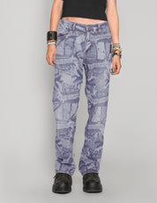 'Peace' Laser Print Jeans in Light Blue
