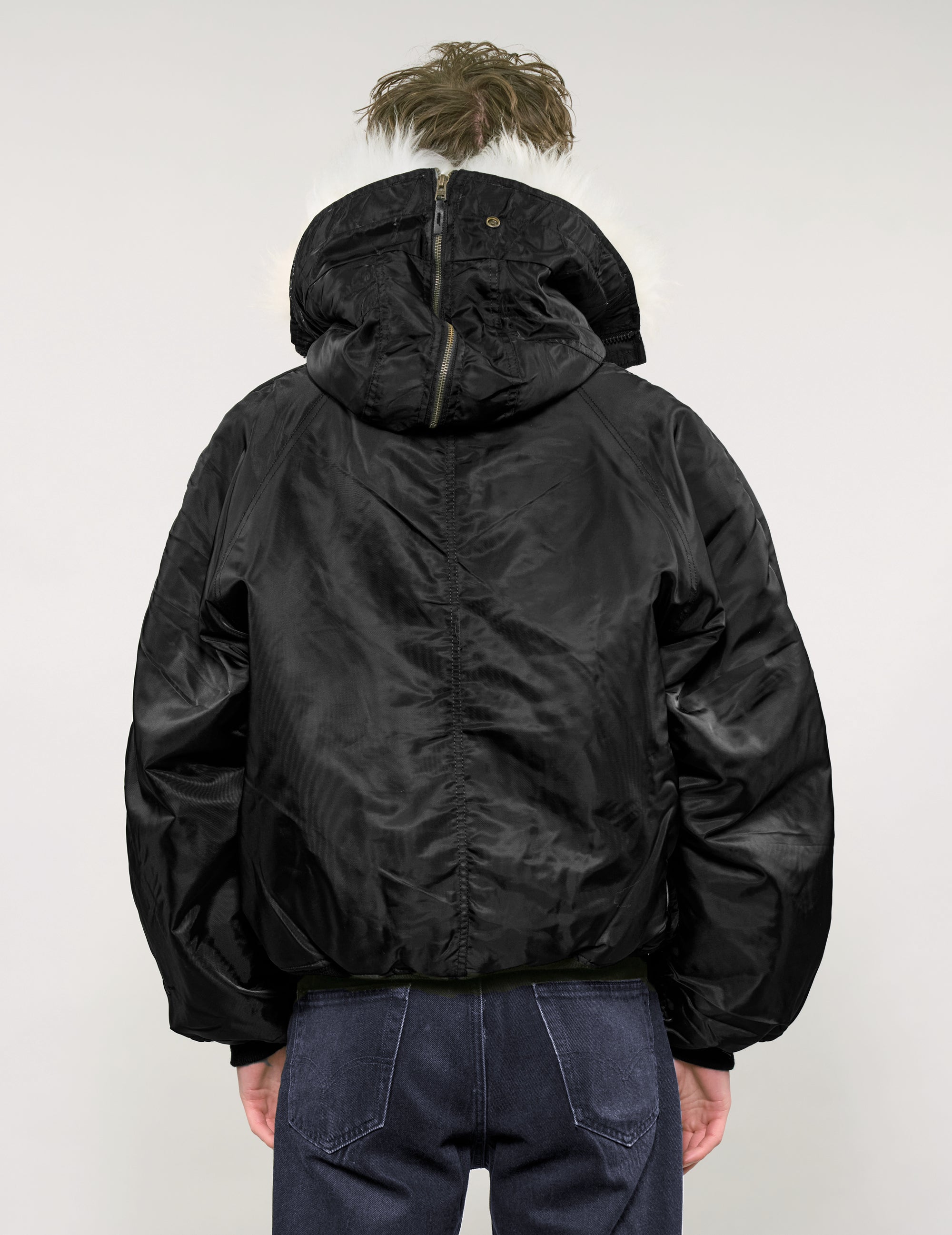 Zipped Hooded Flying Jacket in Black