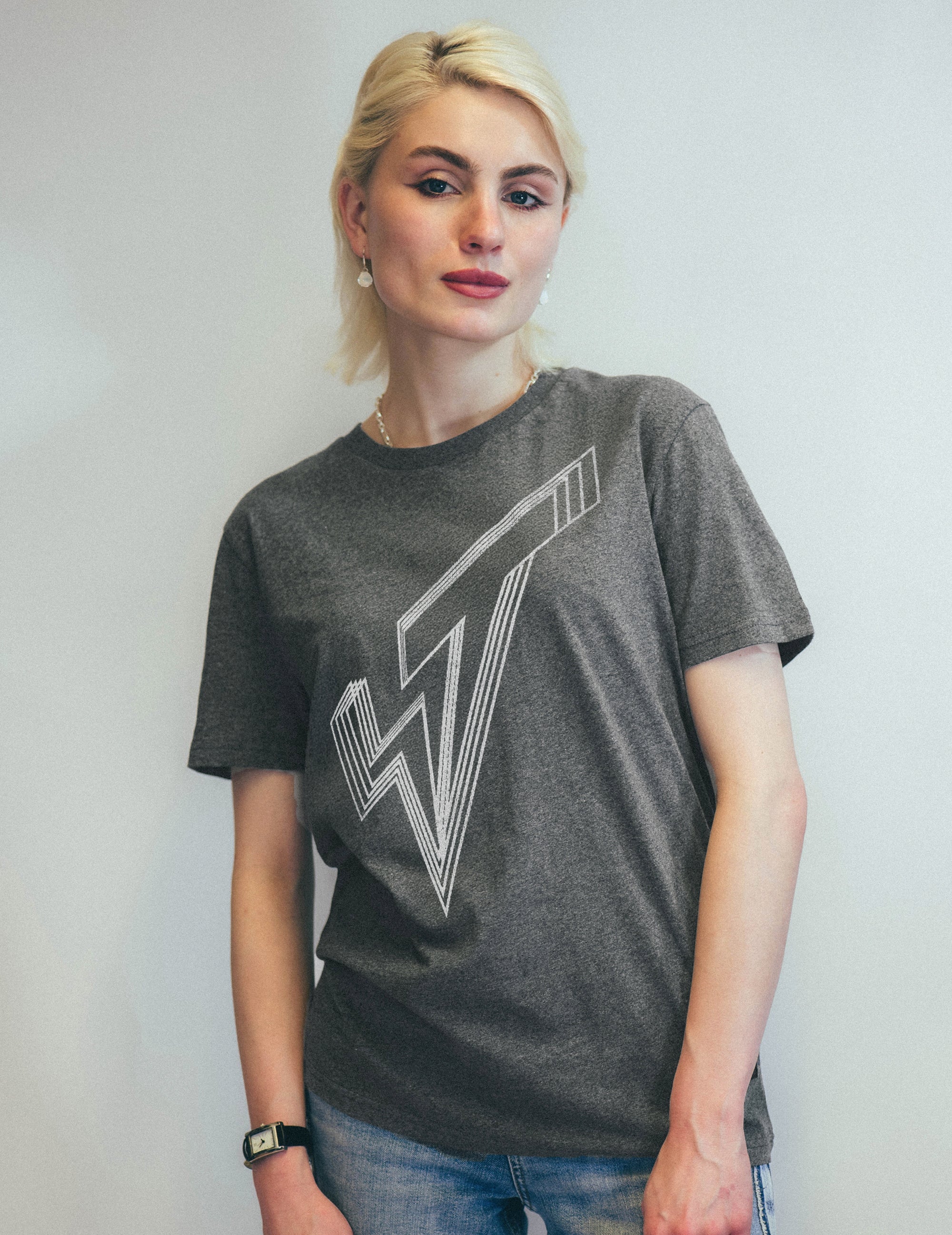Silver ST Lined Logo Tee in Grey (Free)