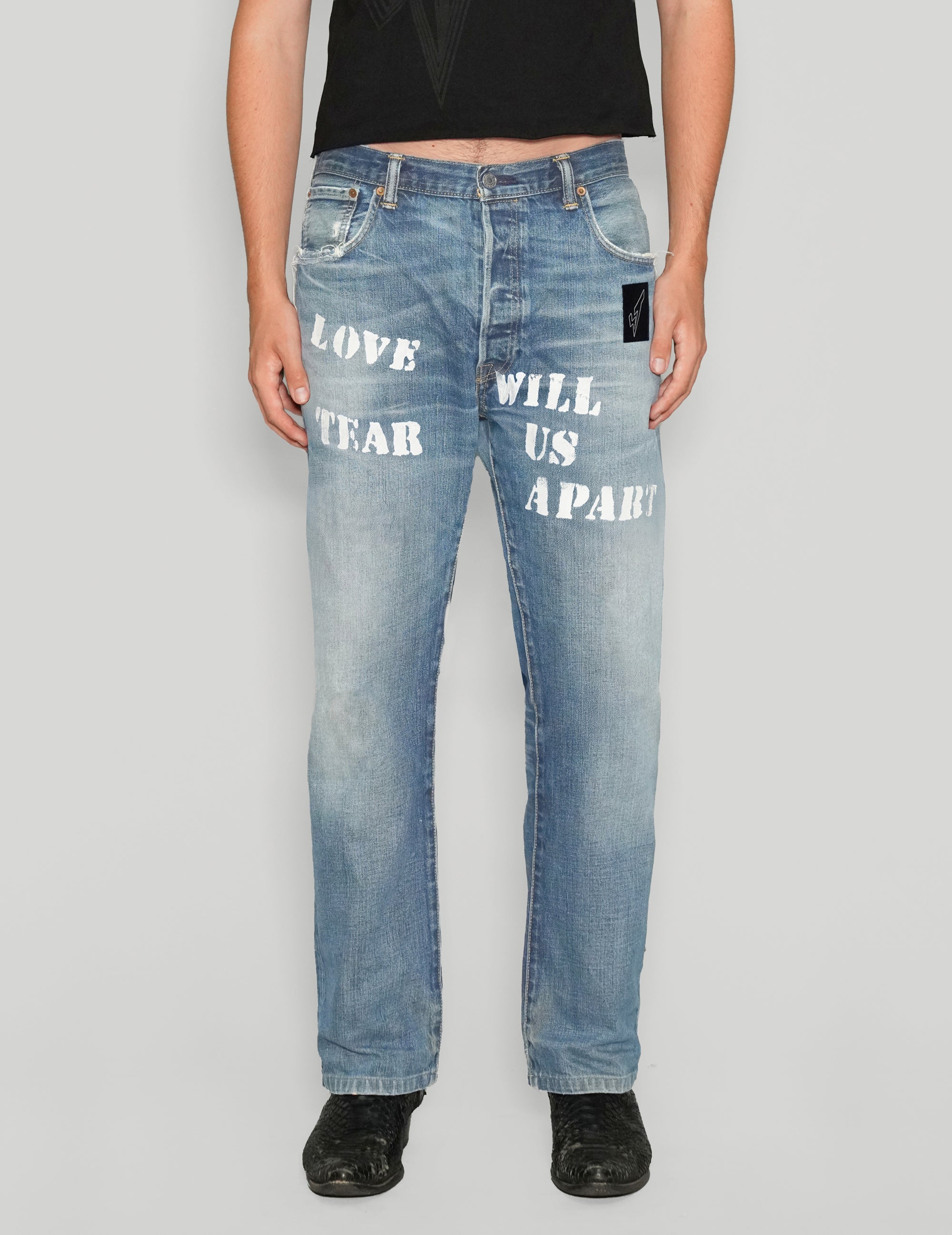 'Love Will Tear Us Apart' Jeans in Light Blue