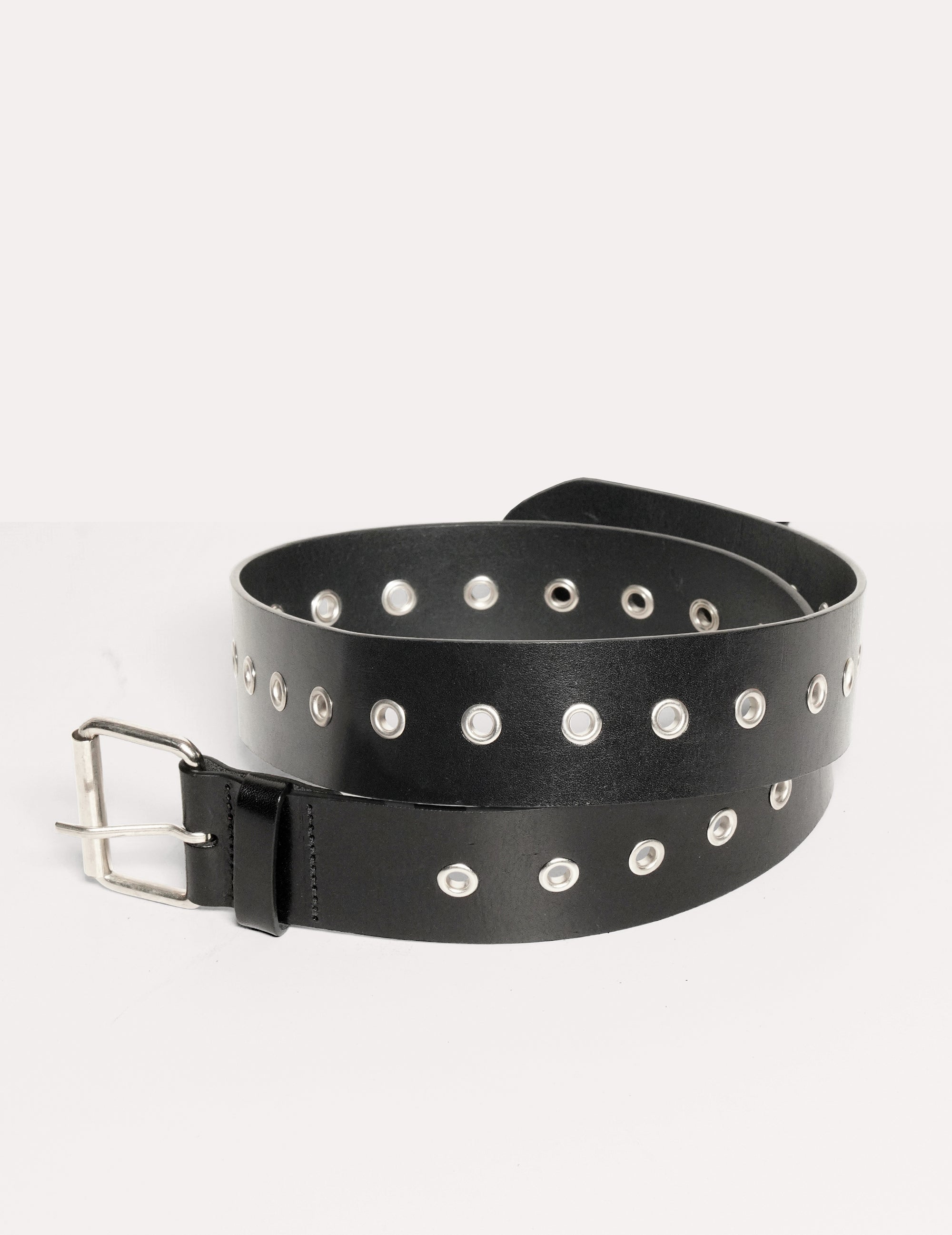 Black Leather Studded Belt with Ringlets | Stuart Trevor
