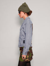 Women's Vintage Denim Jacket with Gold Sequin Sheer Back | Stuart Trevor