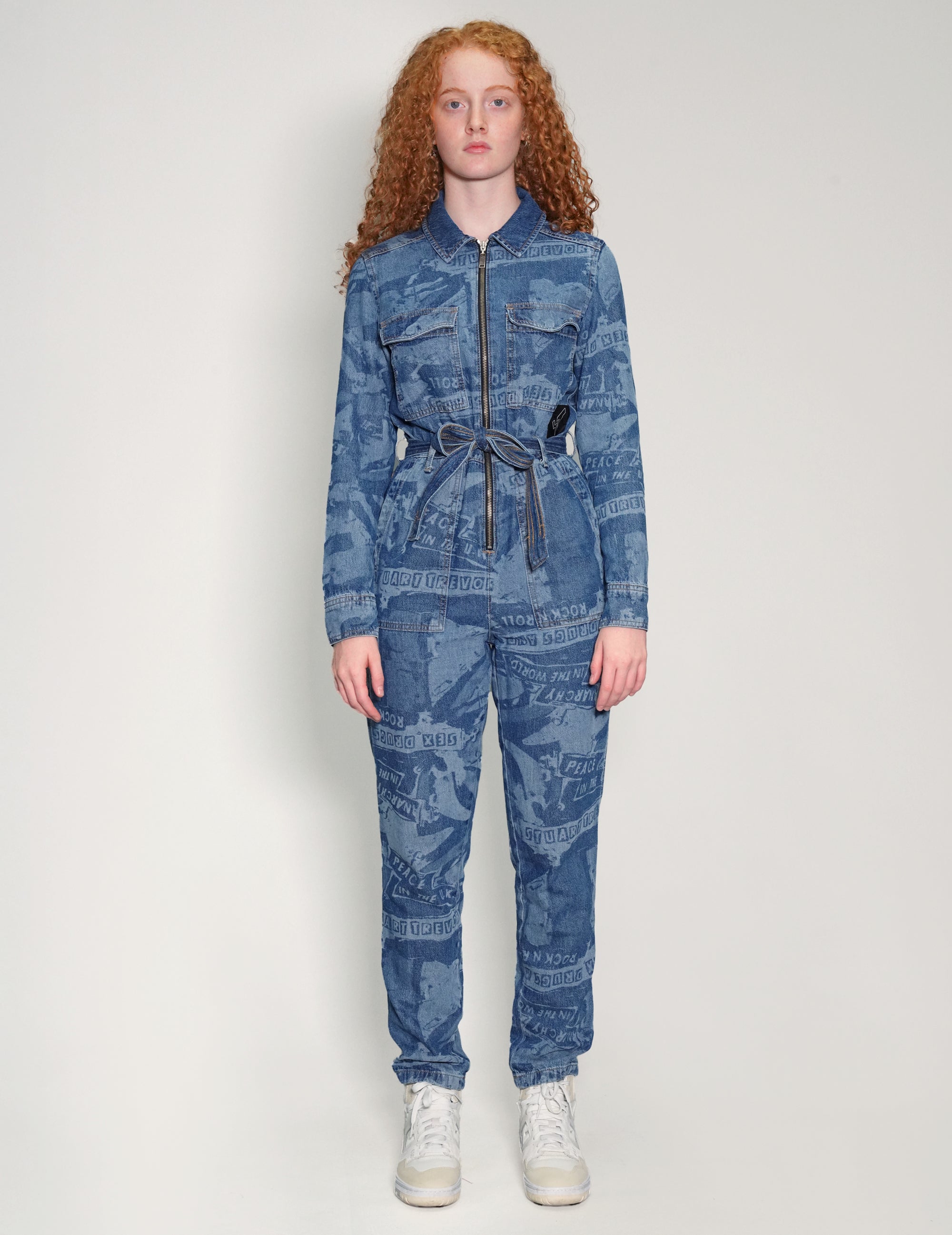 Women's Vintage Denim Jumpsuit with Laser Print | Stuart Trevor