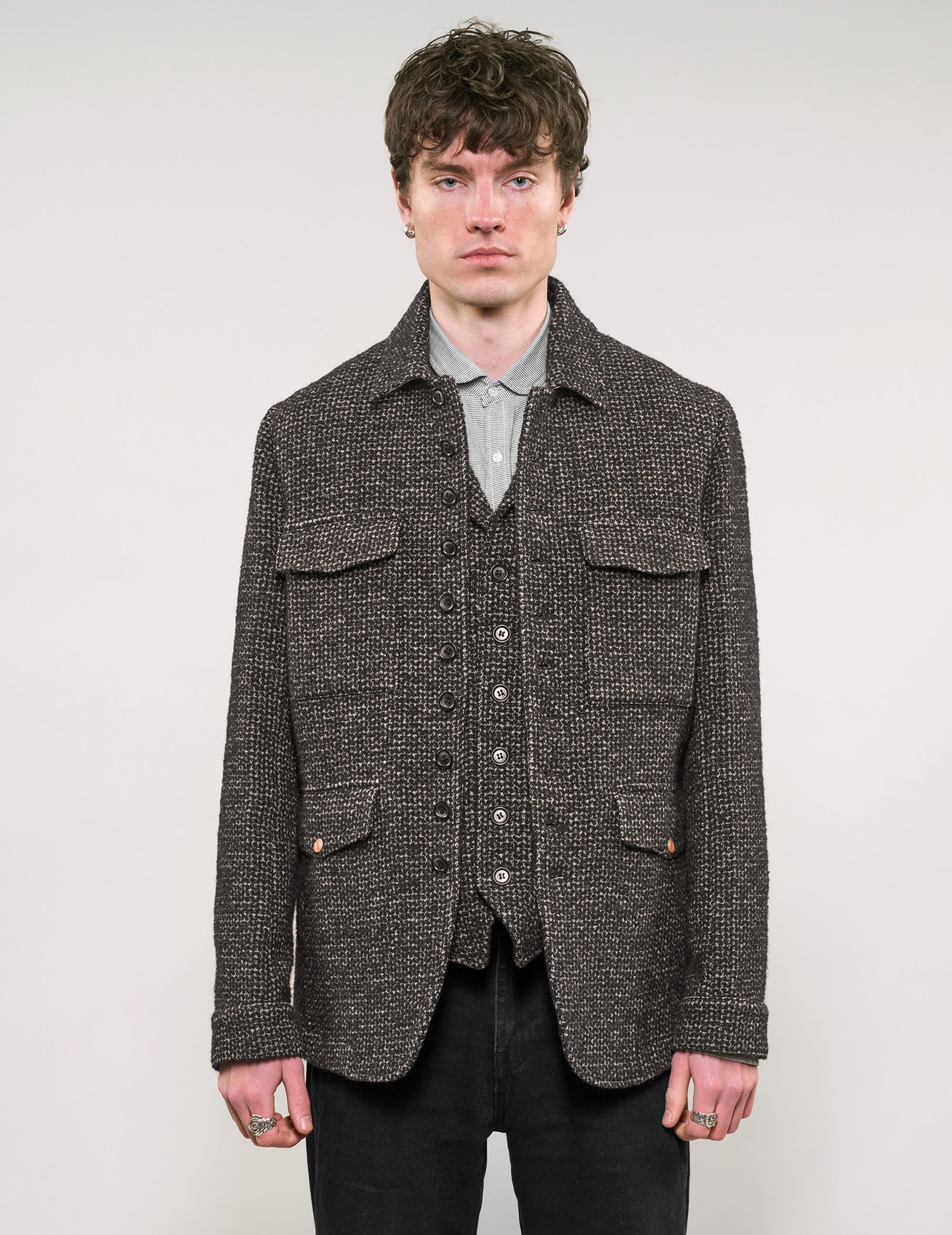 IMMORTAL Monaco Car Coat - Tweed Charcoal and Black