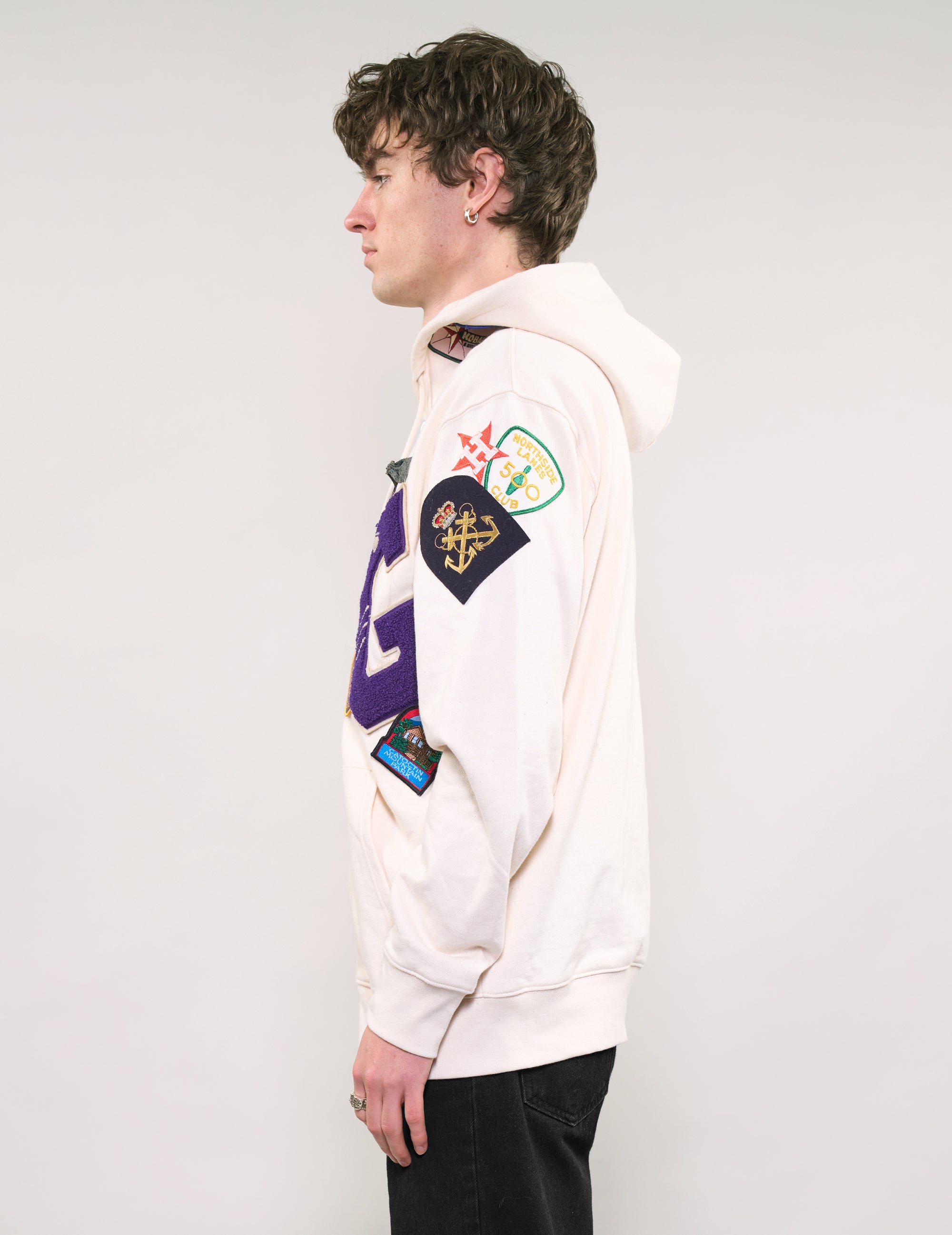 LIMITED EDITION Patched Zip Hoodie in Ecru