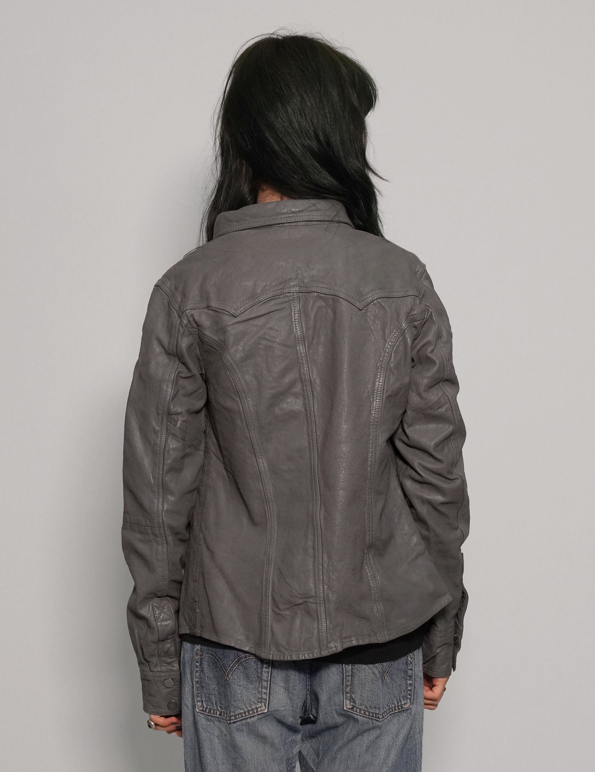 Mens Grey Leather Jacket - Stuart Trevor