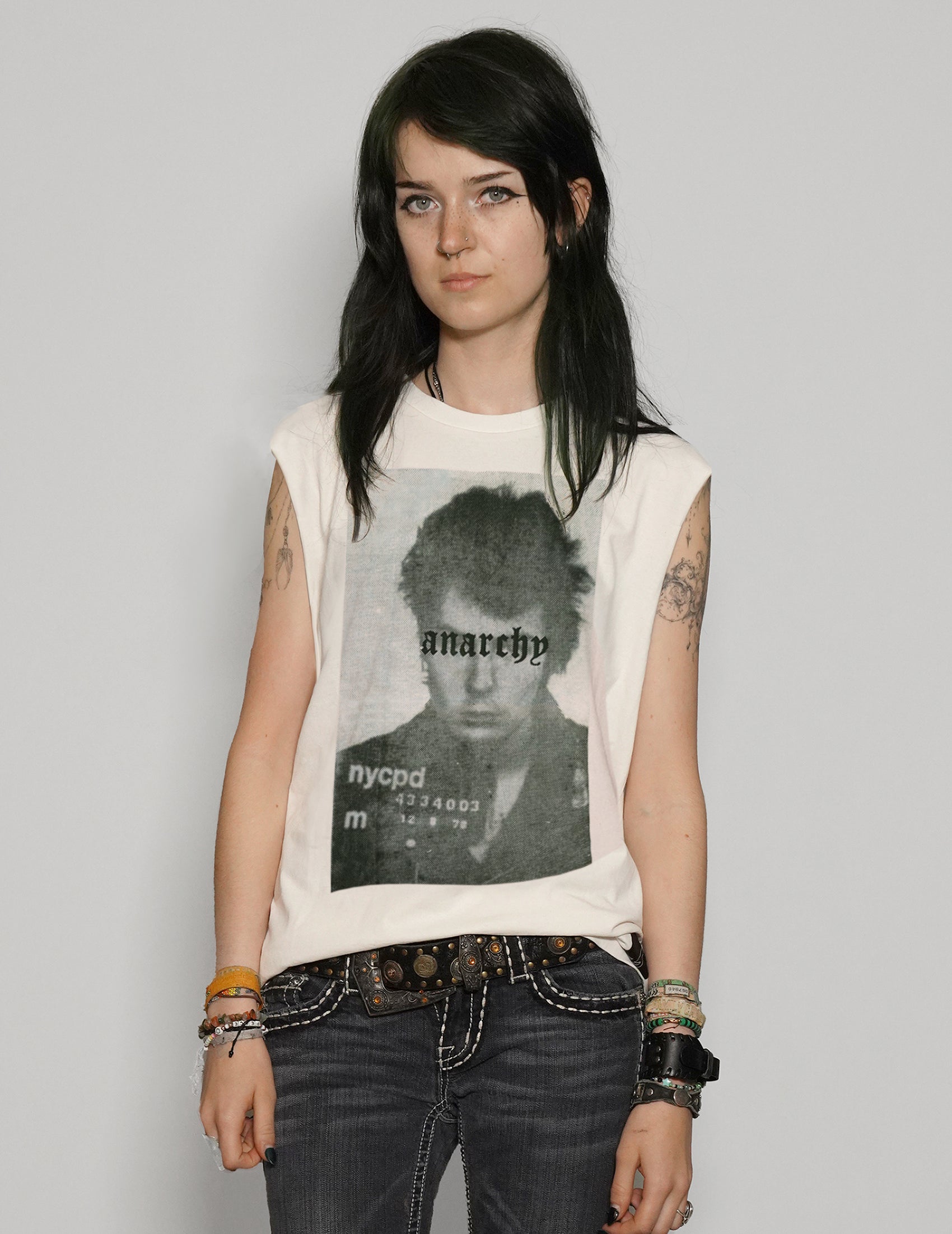 Women's Graphic T-Shirt Vest with Sid Vicious Print in White | Stuart Trevor
