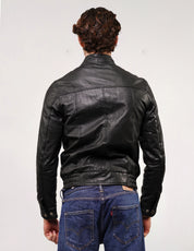 Vintage Style Black Leather Bomber Jacket