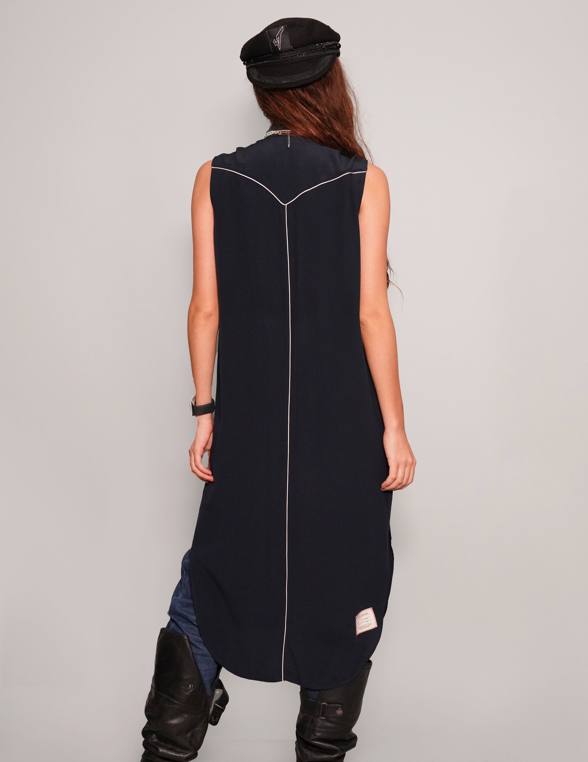 Women's Vintage Sleeveless Shirt Maxi Dress in Black | Stuart Trevor