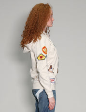 Patched Zip Hoodie in Ecru