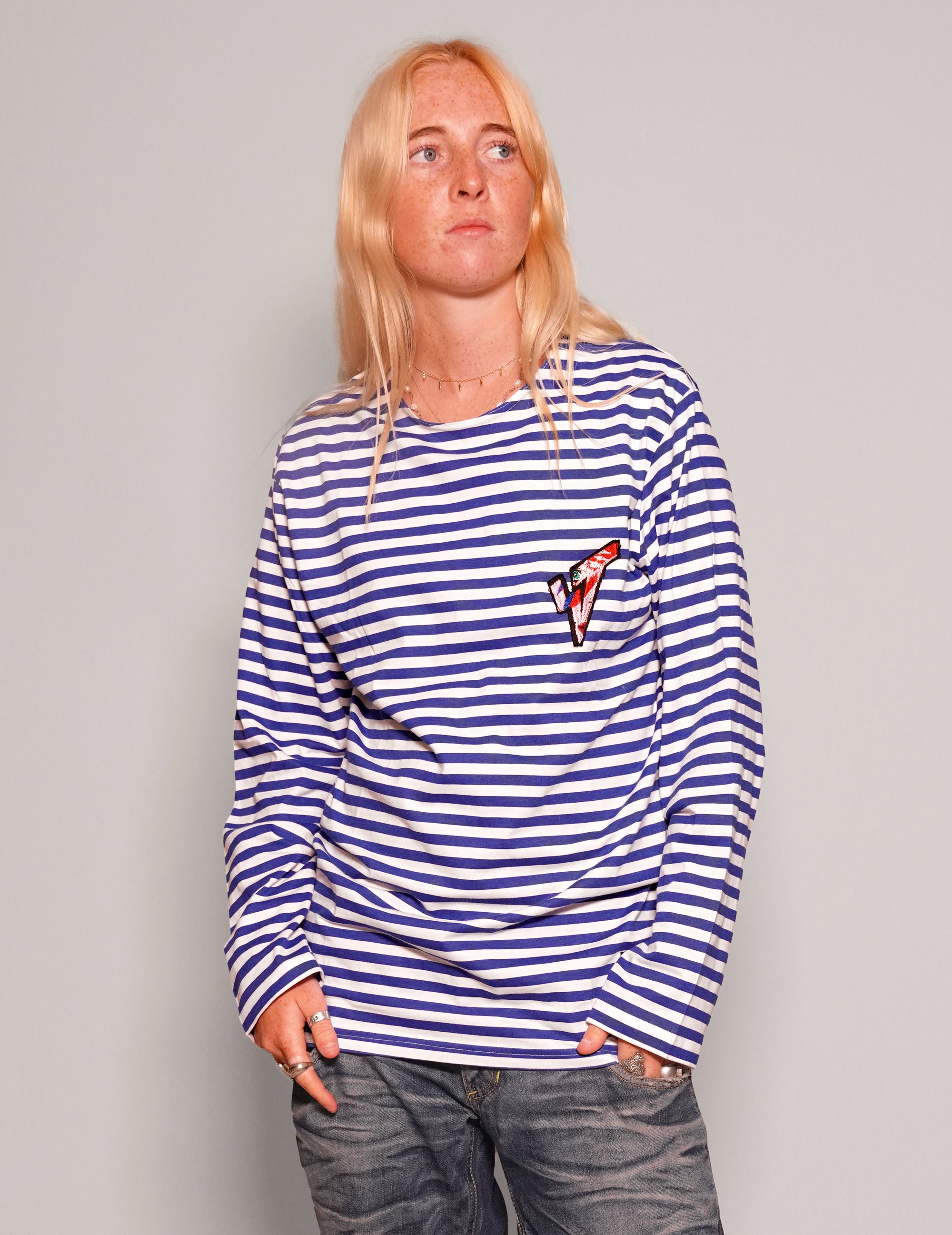 Vintage Naval T-Shirt in Blue Stripe with Embroidered Logo