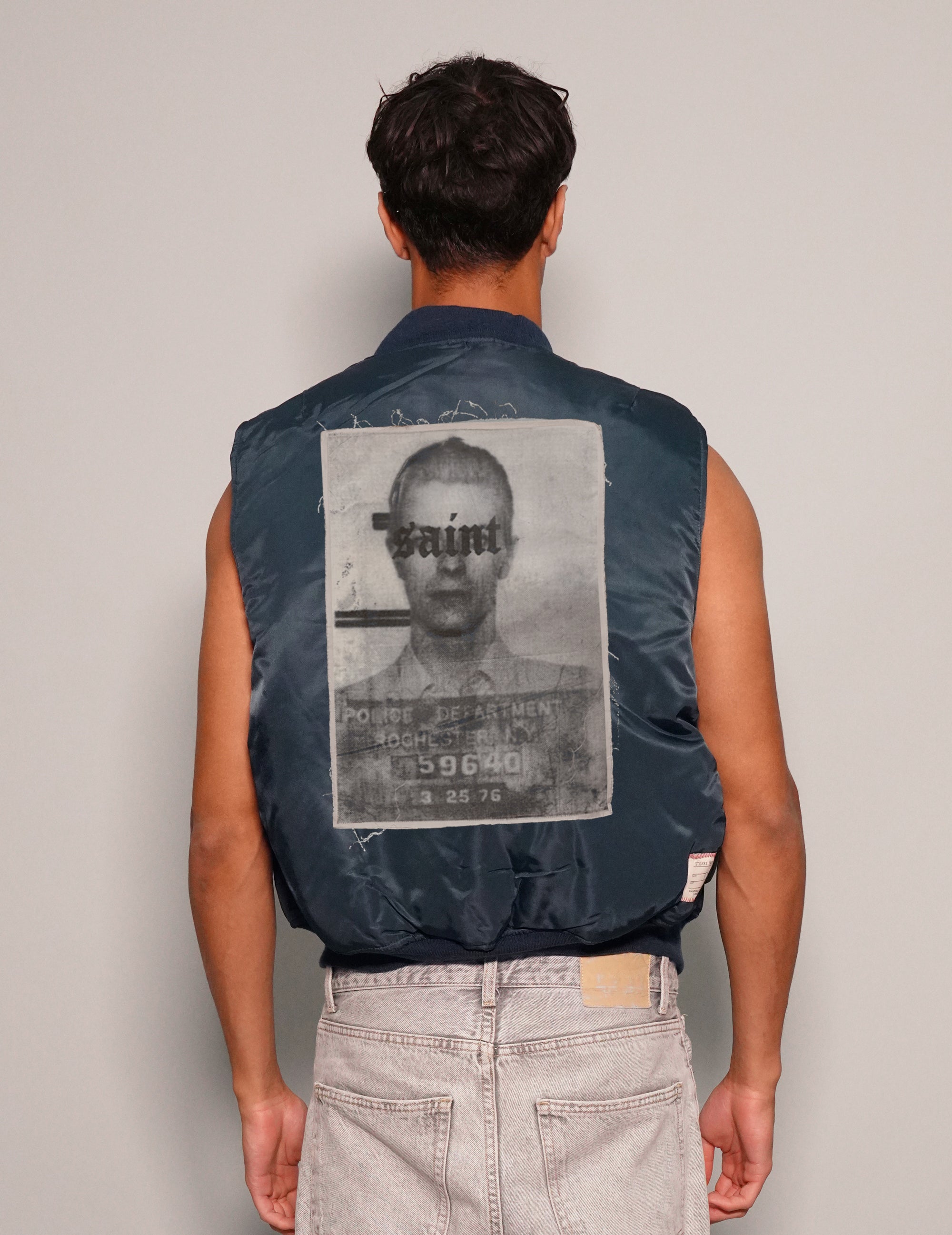 Men's Bomber Gilet Jacket in Navy Blue with Patch | Stuart Trevor