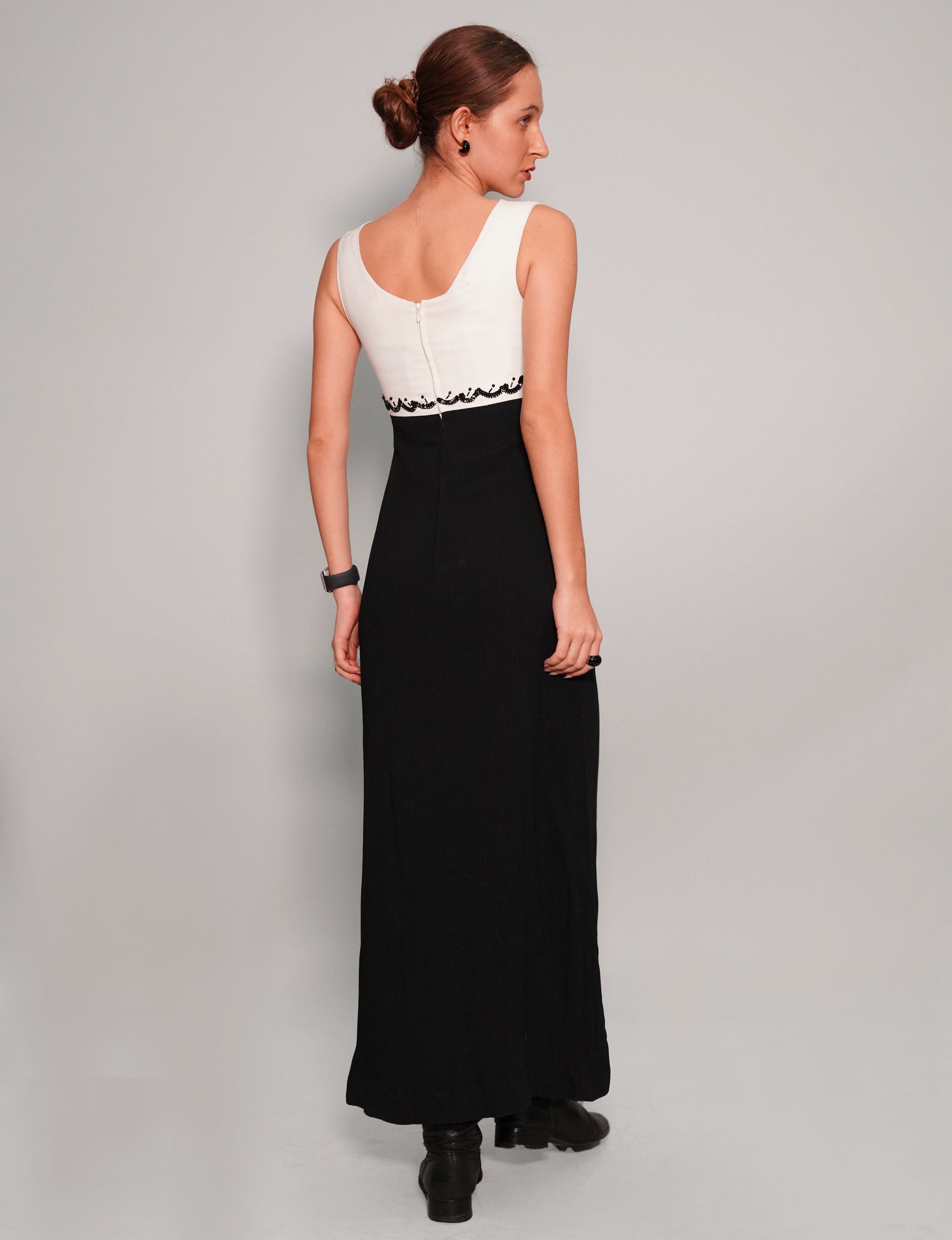 Women's Vintage Two-Tone Maxi Sequin Dress in Black & White | Stuart Trevor