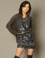 Party Back Shirt - Black Sequin - Long Sleeve Chambray