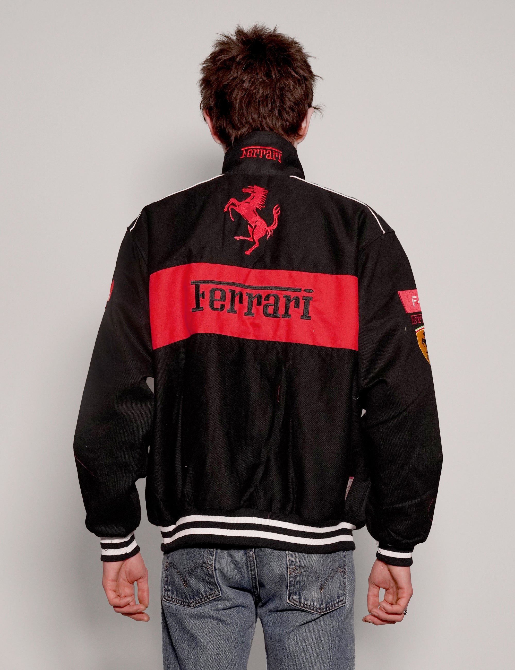 Men's Vintage Ferrari High Neck Racing Jacket in Black | Stuart Trevor