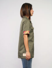 Tropical Patch Military Shirt in Olive Green