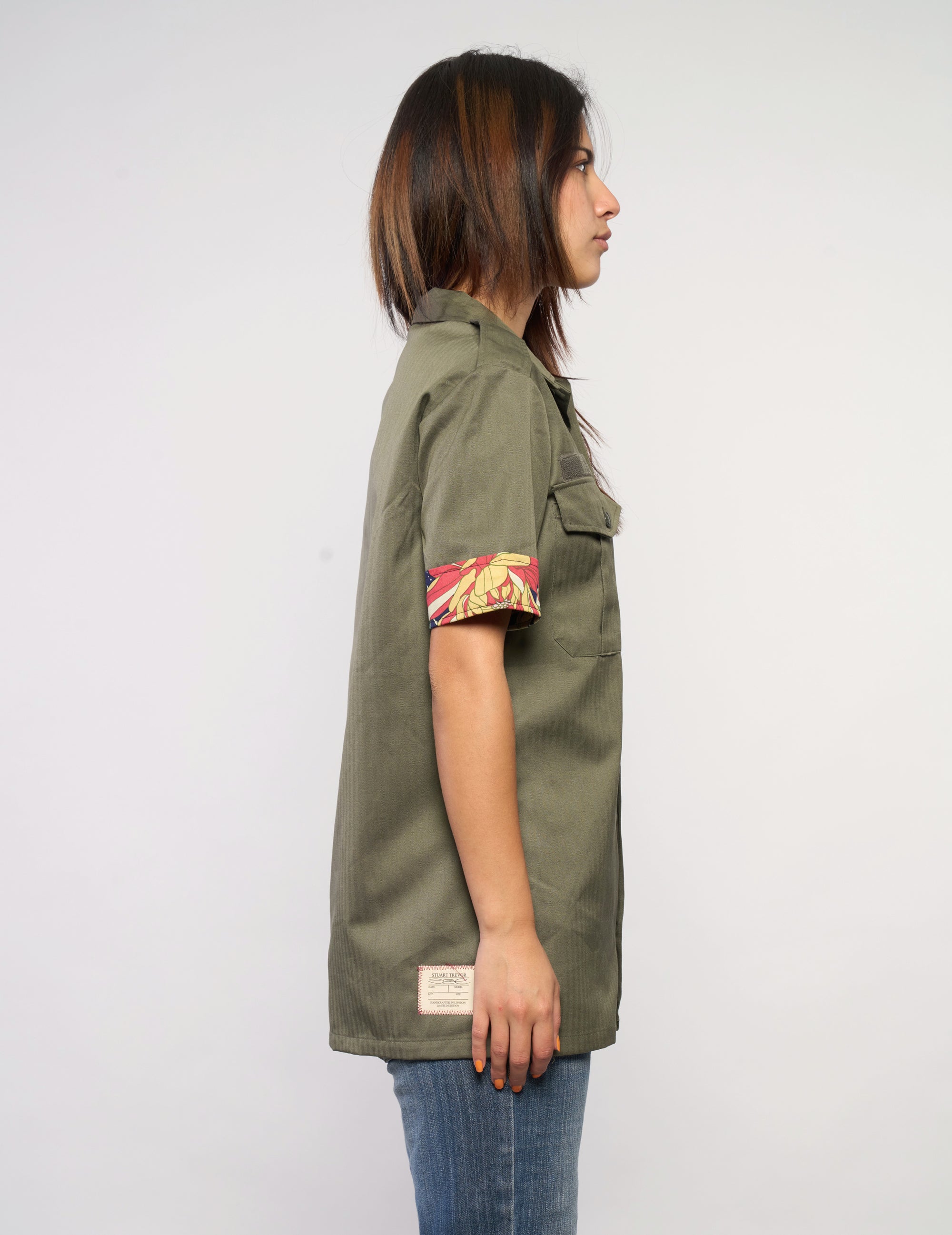 Tropical Patch Military Shirt in Olive Green