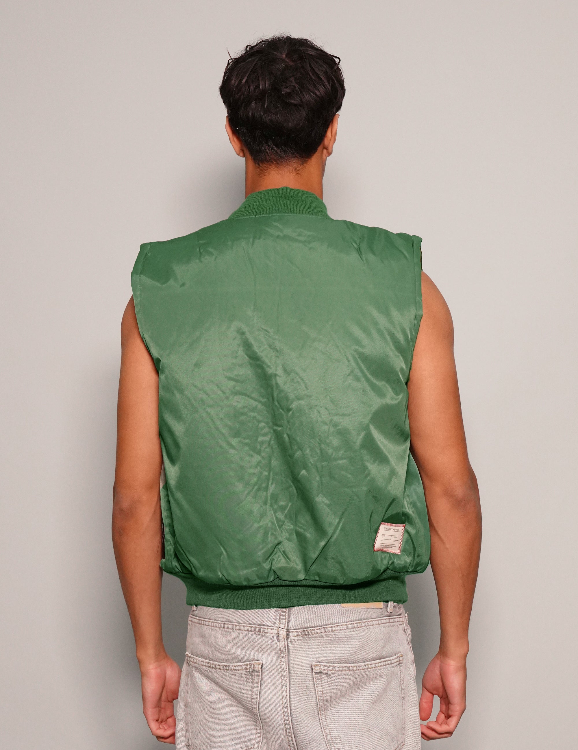 Men's Vintage Bomber Gilet Jacket in Green | Stuart Trevor