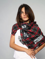 The Riot Patched Scarf in Black & Red Tartan