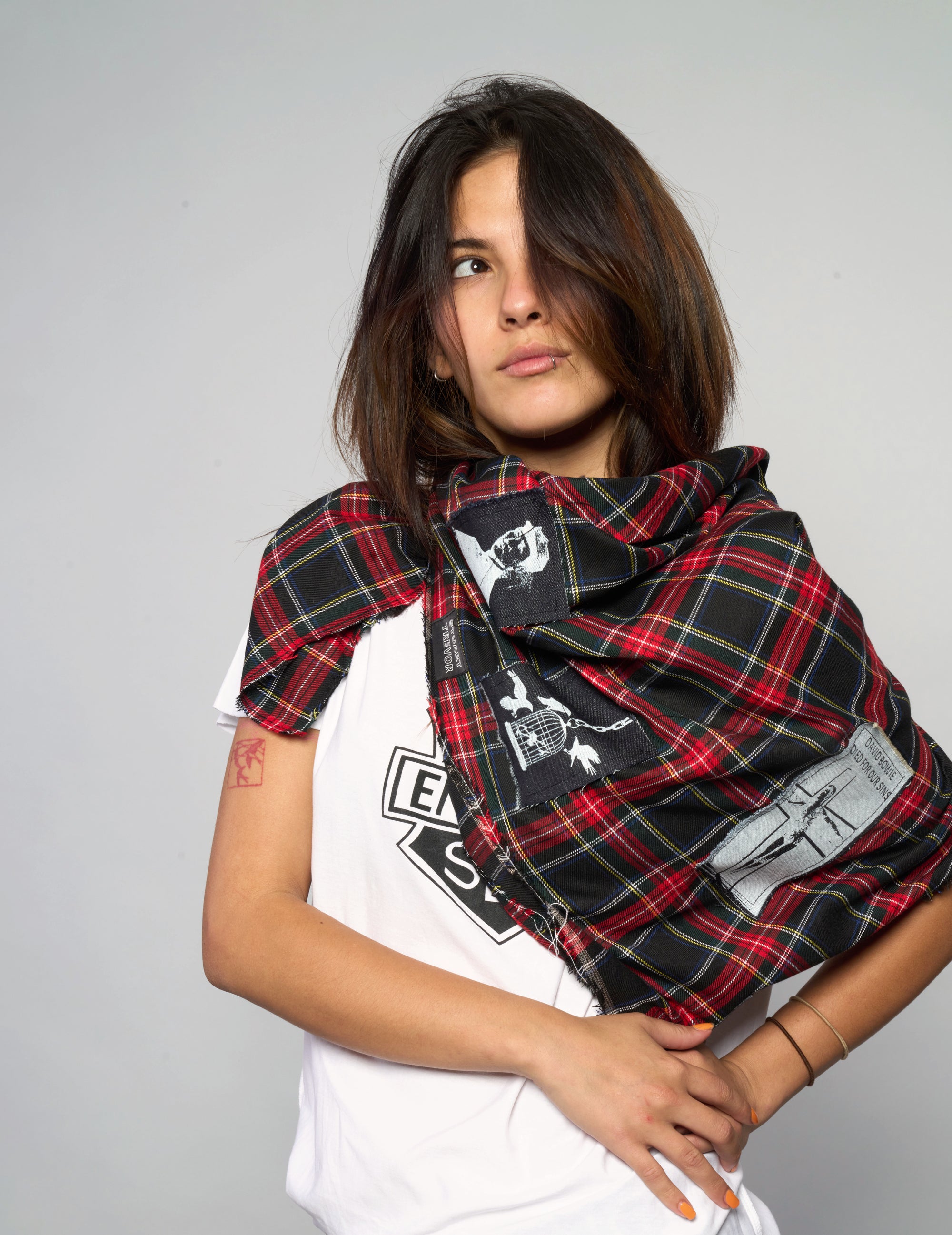 The Riot Patched Scarf in Black & Red Tartan