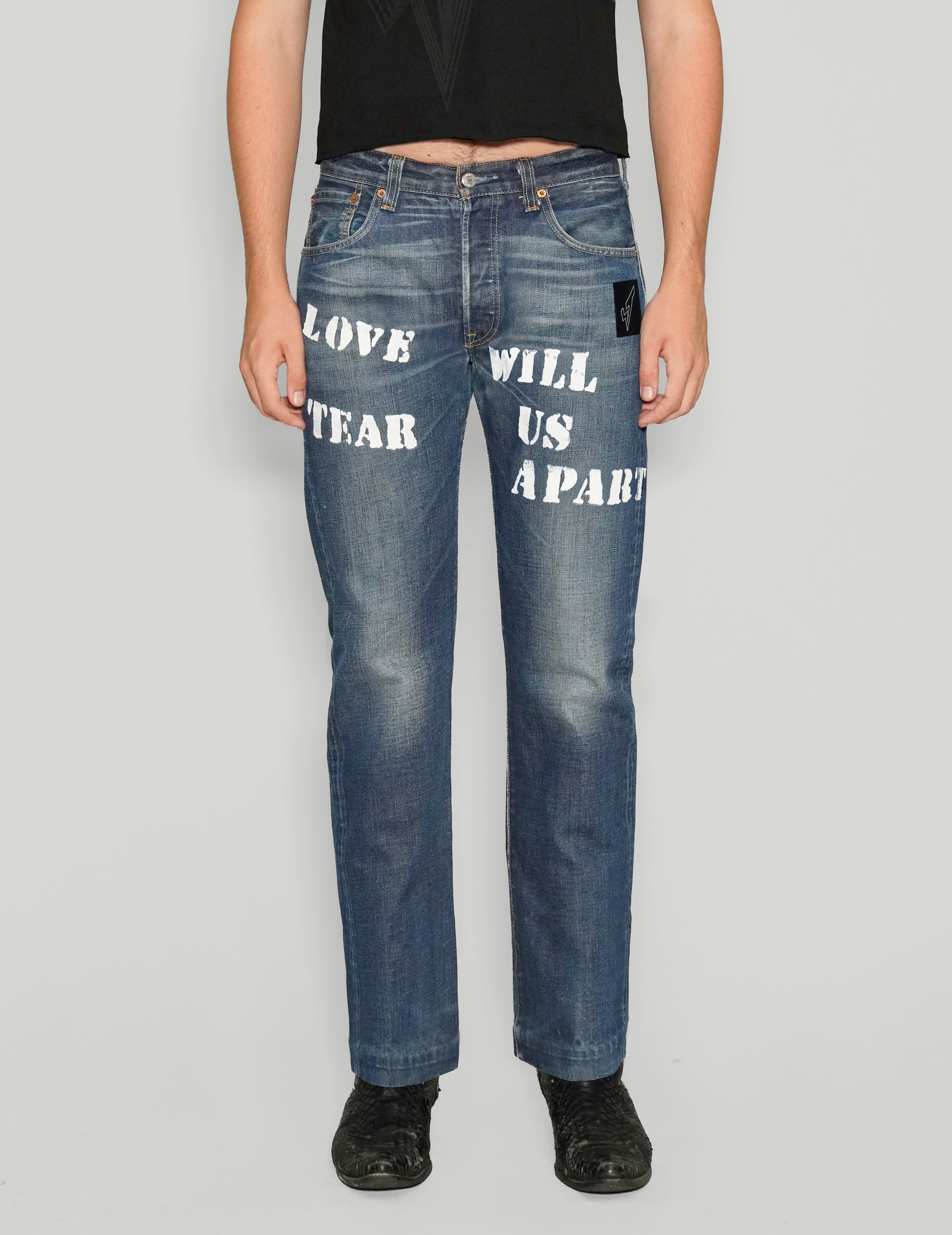 'Love Will Tear Us Apart' Jeans in Blue