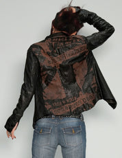 'Peace' Laser Printed Leather Jacket