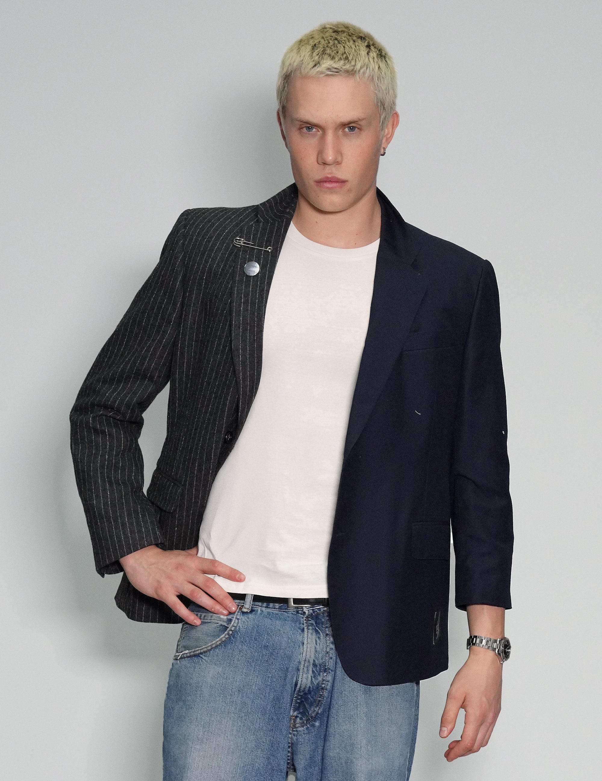 Pinstripe and Navy 50/50 Blazer