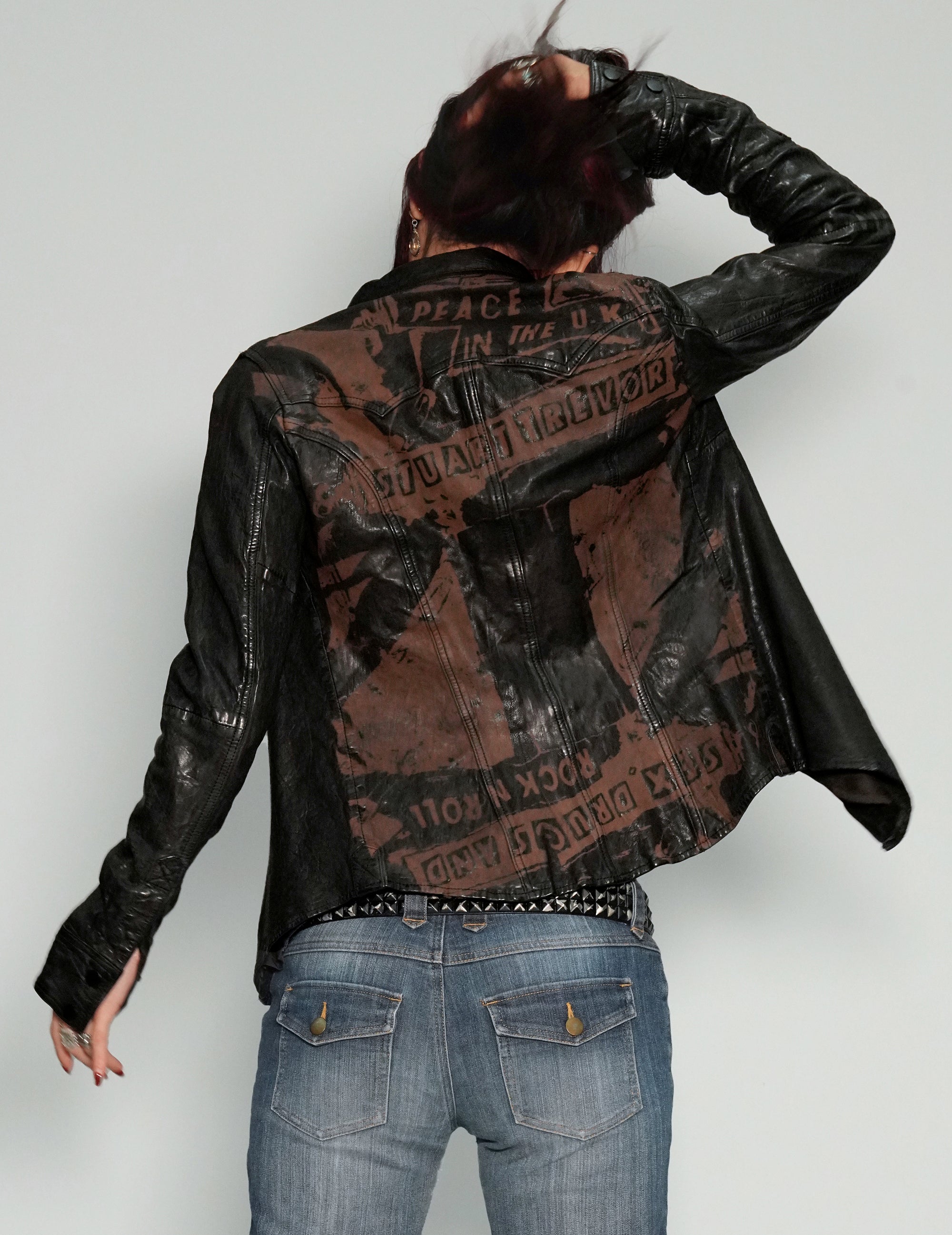 Women's Vintage Leather Jacket with Laser Print | Stuart Trevor