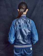 Bowie Denim and Leather Varsity Bomber Jacket