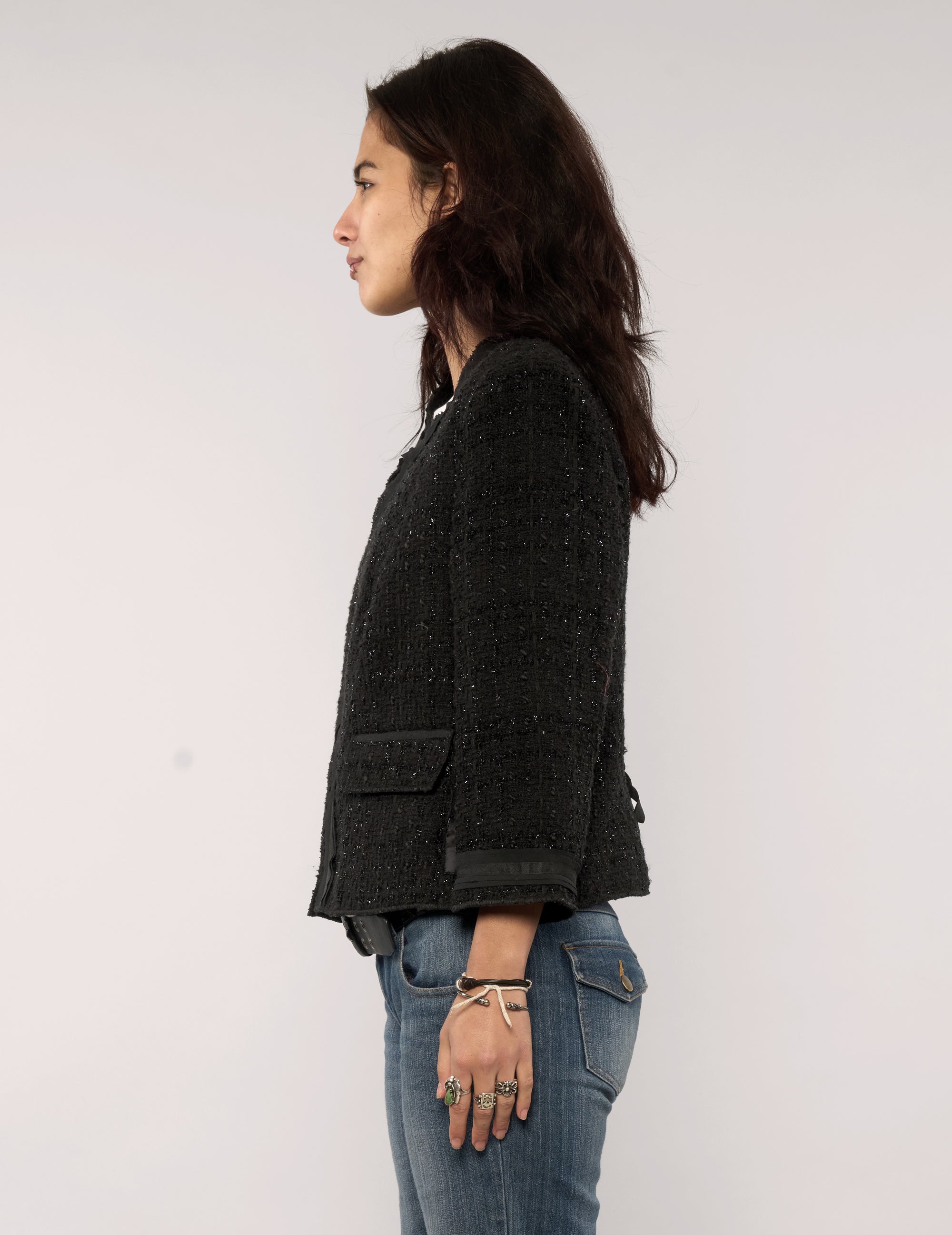 Vintage Tweed Tape Trim Cropped Jacket