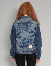 'Peace' Laser Print Denim Jacket in Blue