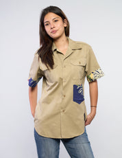 Tropical Patch Military Shirt in Sand