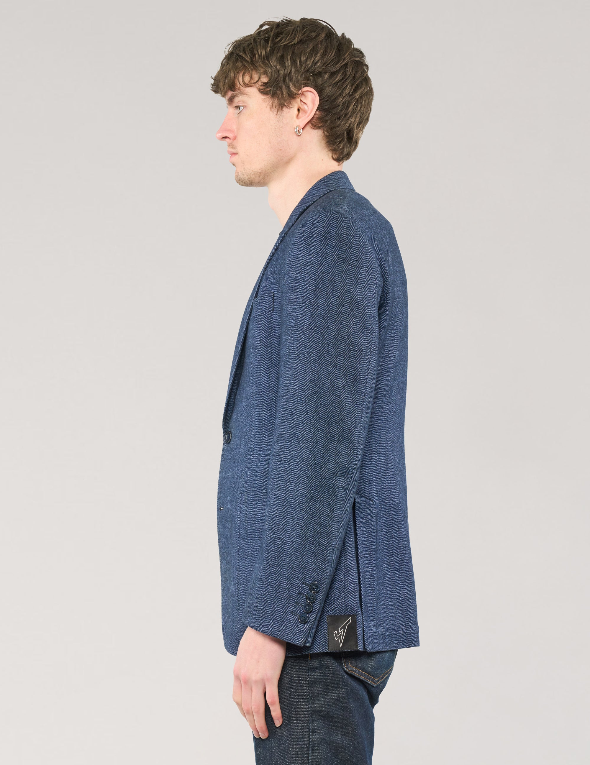 ST Navy Herringbone Wool Blazer