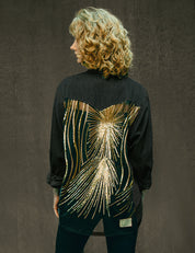 Party Back Shirt - Gold Star Sequin - Black Denim