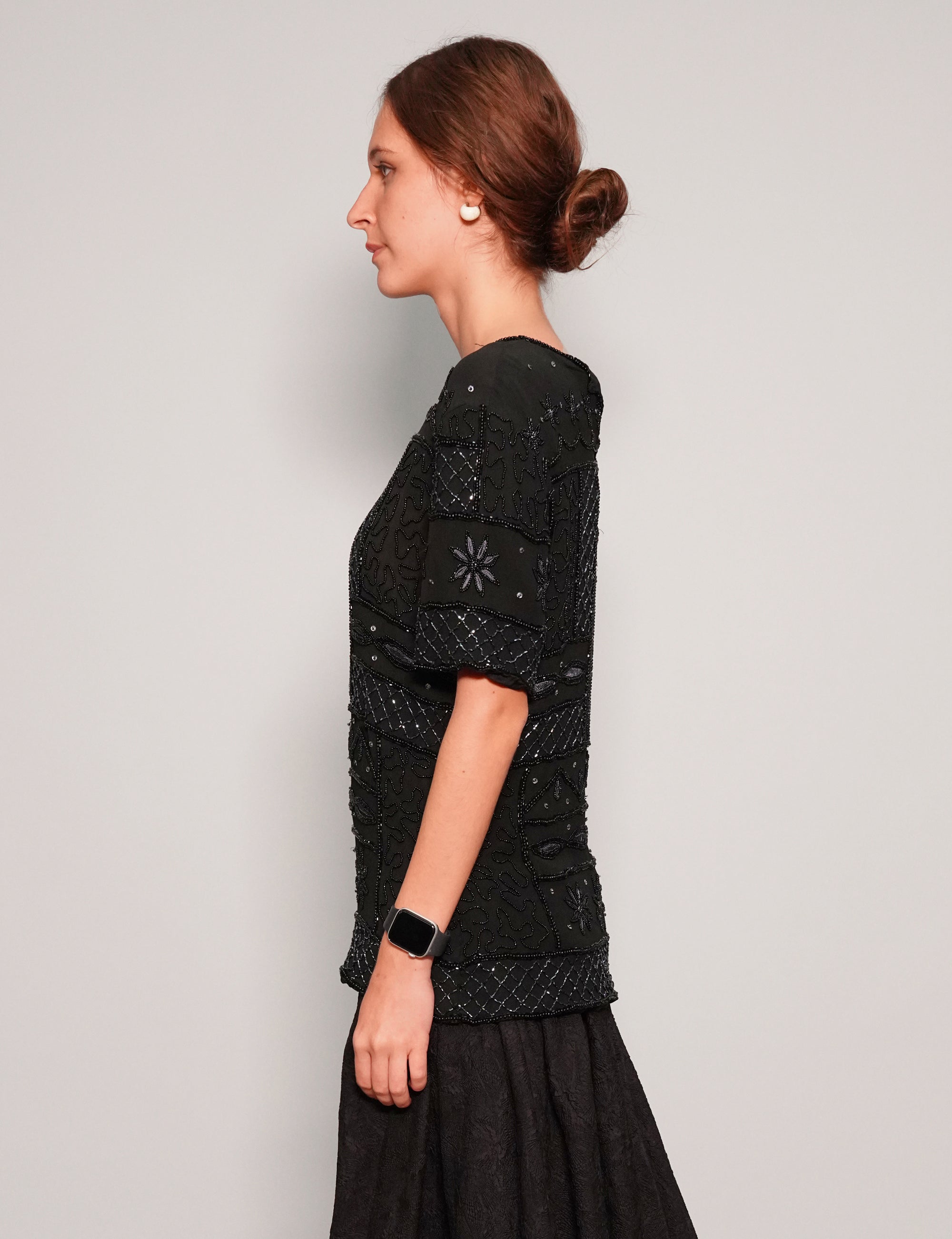Women's Vintage Sequin Beaded Top in Black | Stuart Trevor
