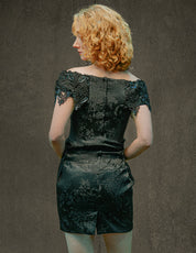 Rare Vintage Black Brocade And Lace Sequin Trim Party Dress