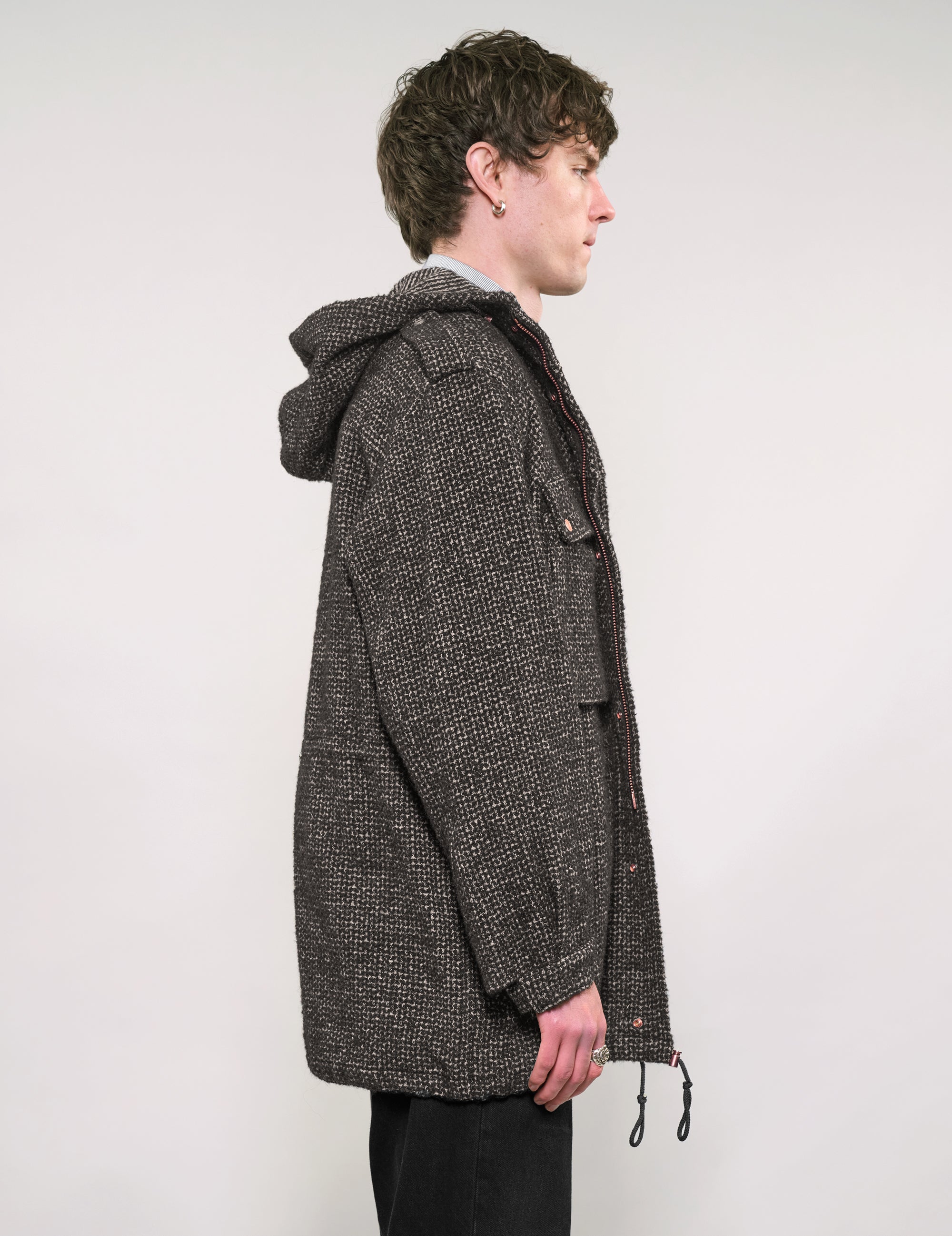 IMMORTAL Hooded Parka in Tweed Charcoal and Black