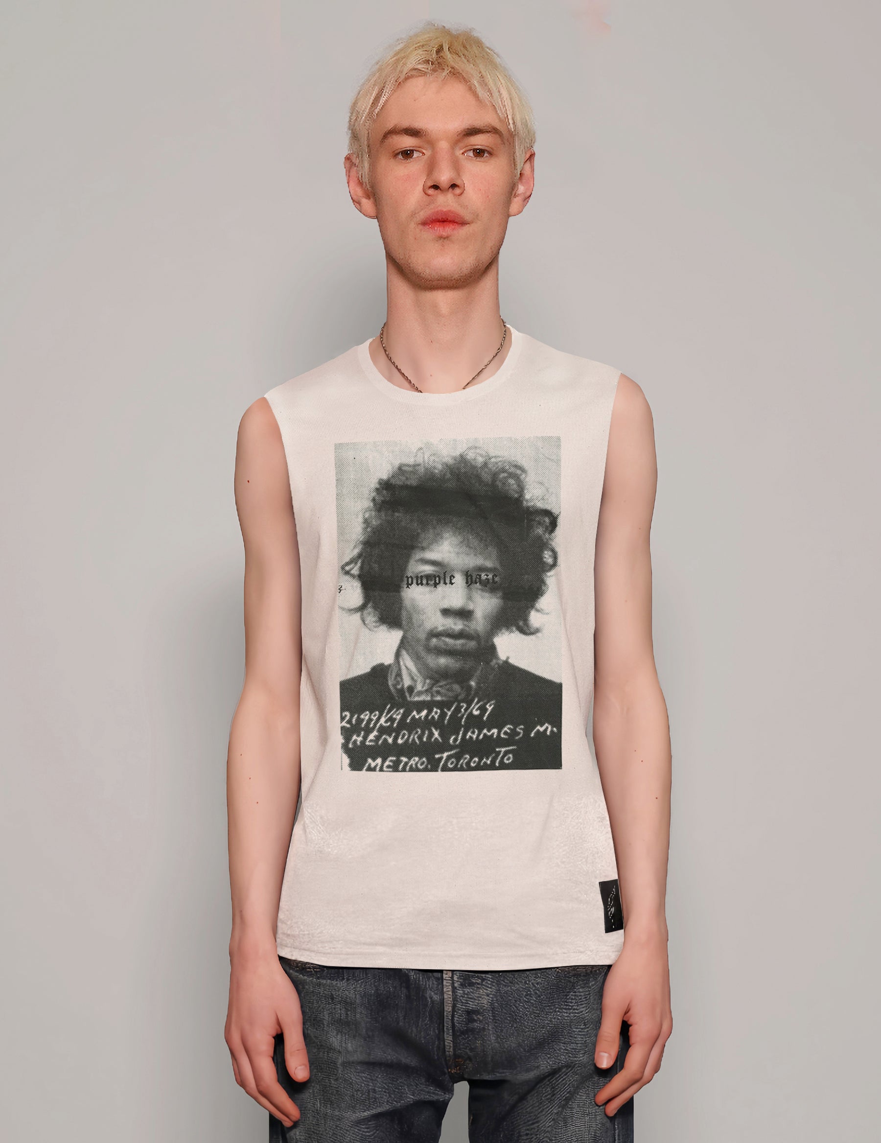 Men's Graphic T-Shirt Vest with Jimi Hendrix Print in White | Stuart Trevor