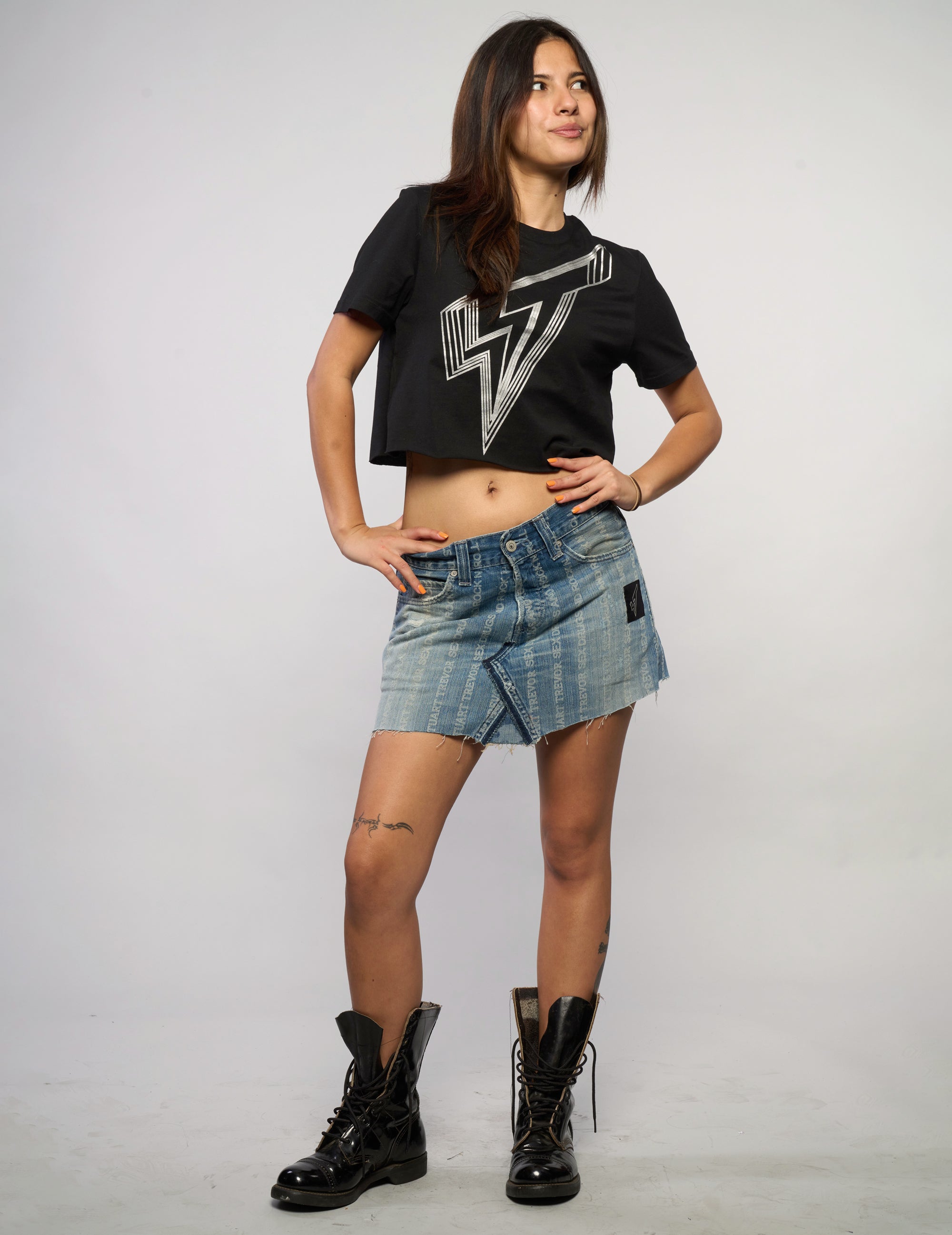 S'x D'ugs and Rock N Roll Denim Mini Skirt - Washed Denim