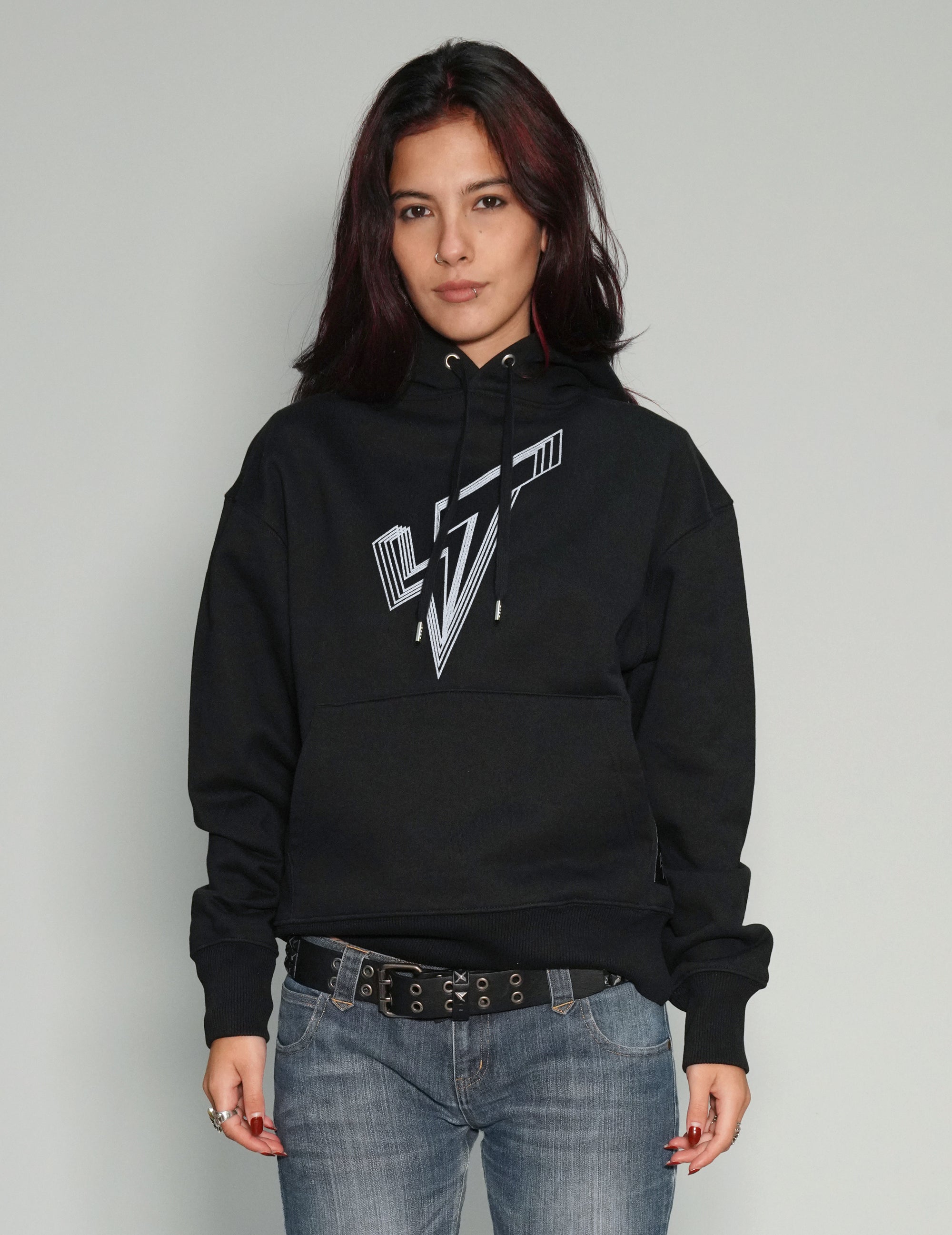 ST Hoodie in Black with Silver Lined Logo