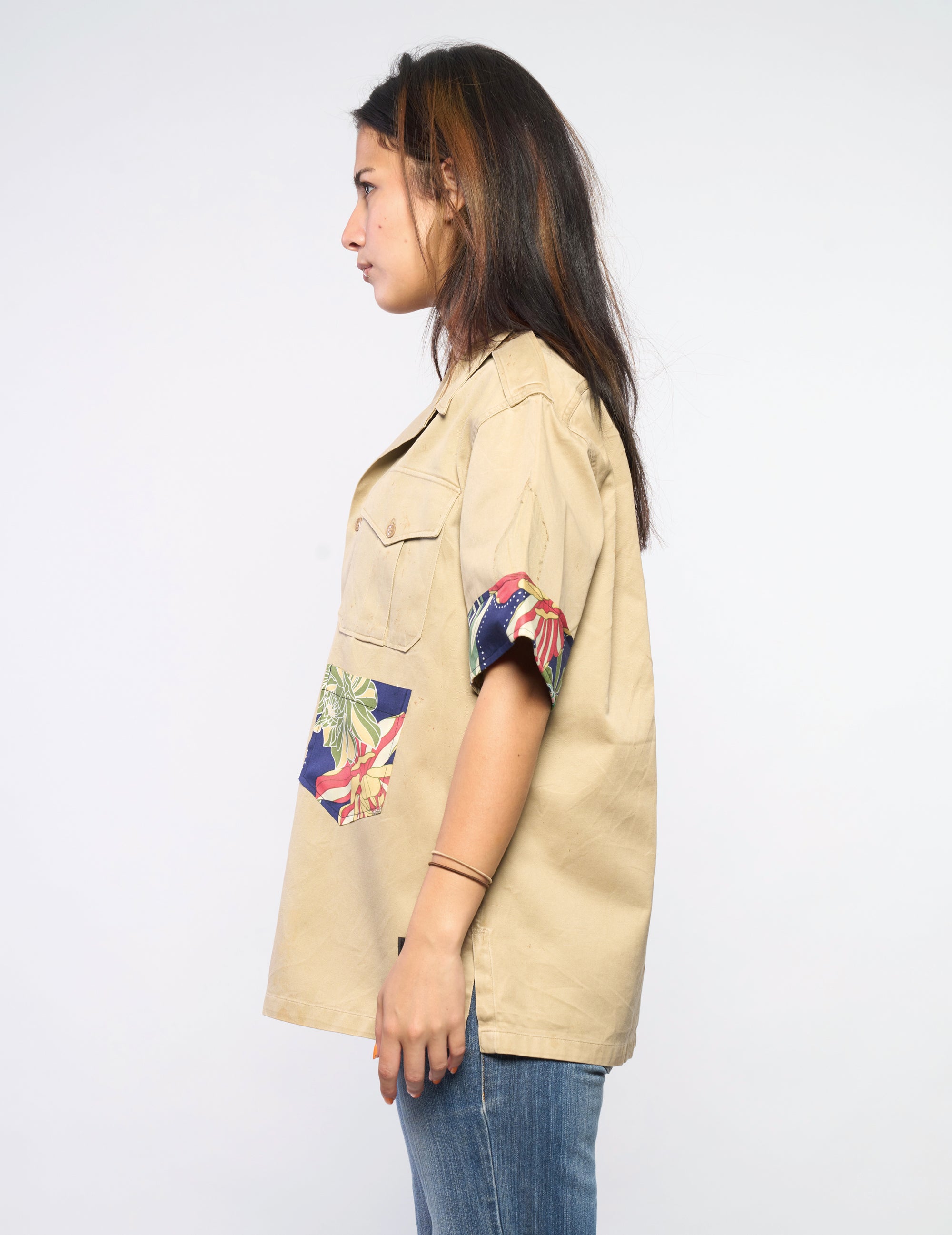 Tropical Patch Military Shirt in Stone