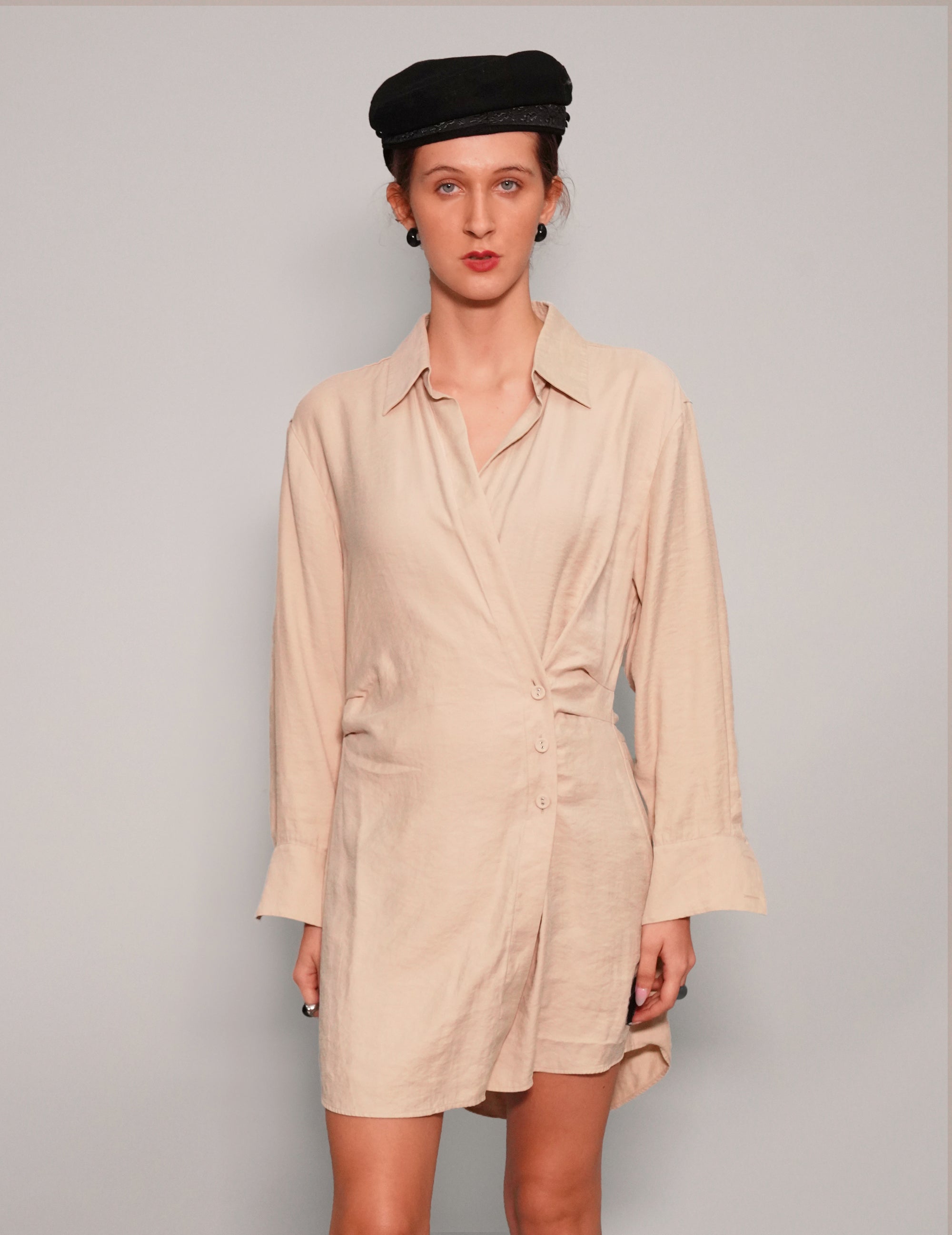 Women's Vintage Tailored Mini Dress in Beige | Stuart Trevor