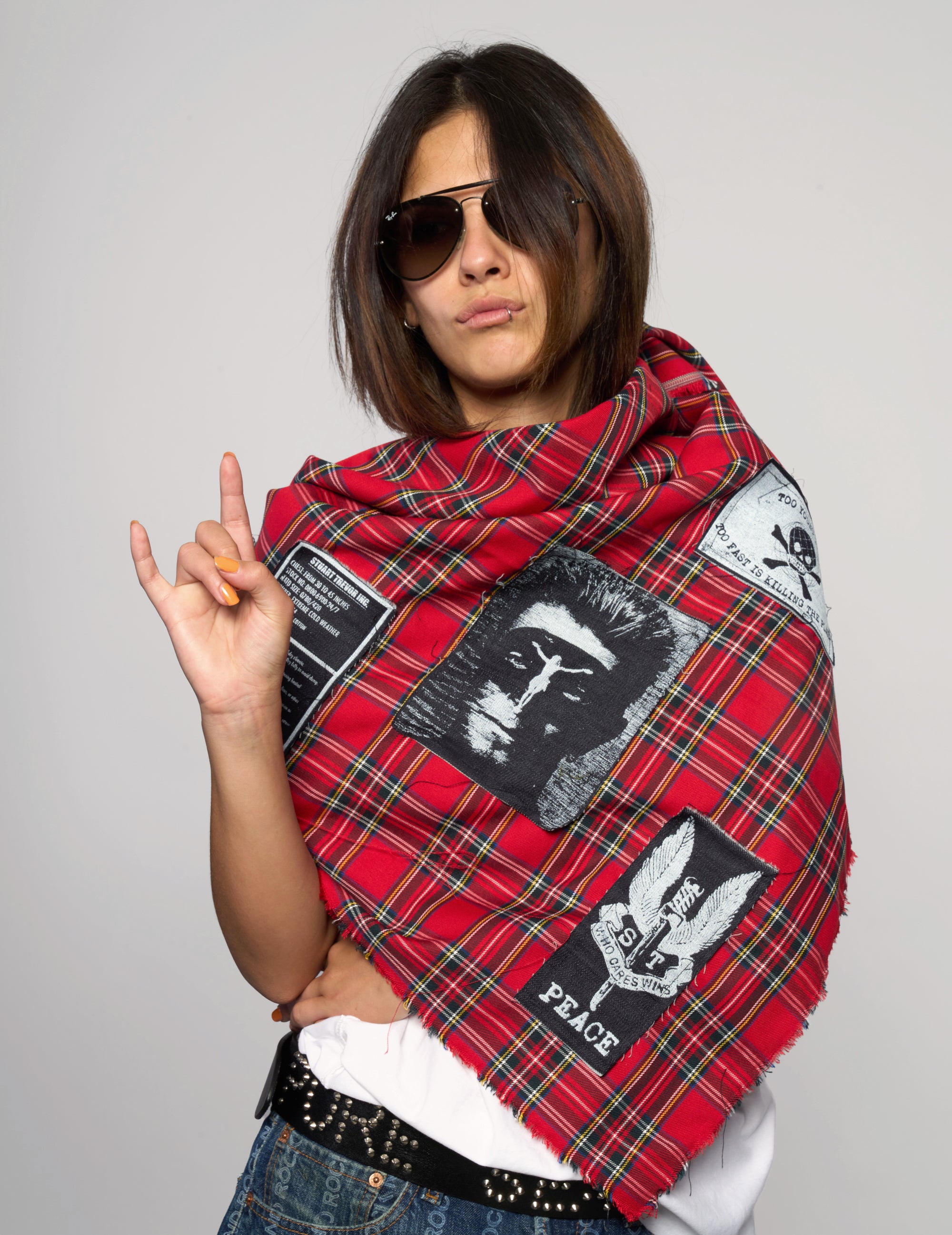 The Riot Patched Scarf in Red Tartan