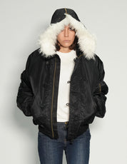 Zipped Hooded Flying Jacket in Black